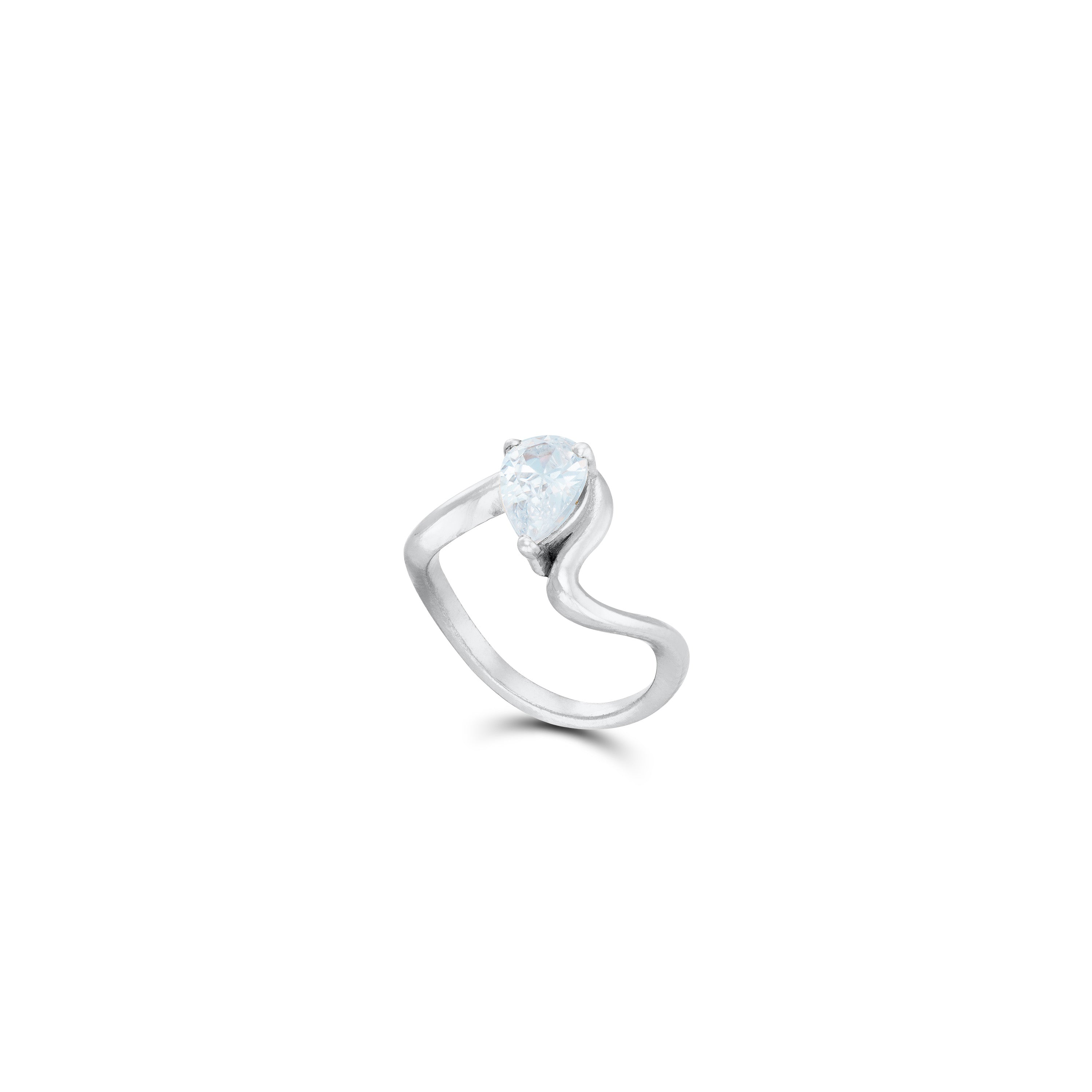 Teardrop Stacking Band Ring - Silver White - Solitaire