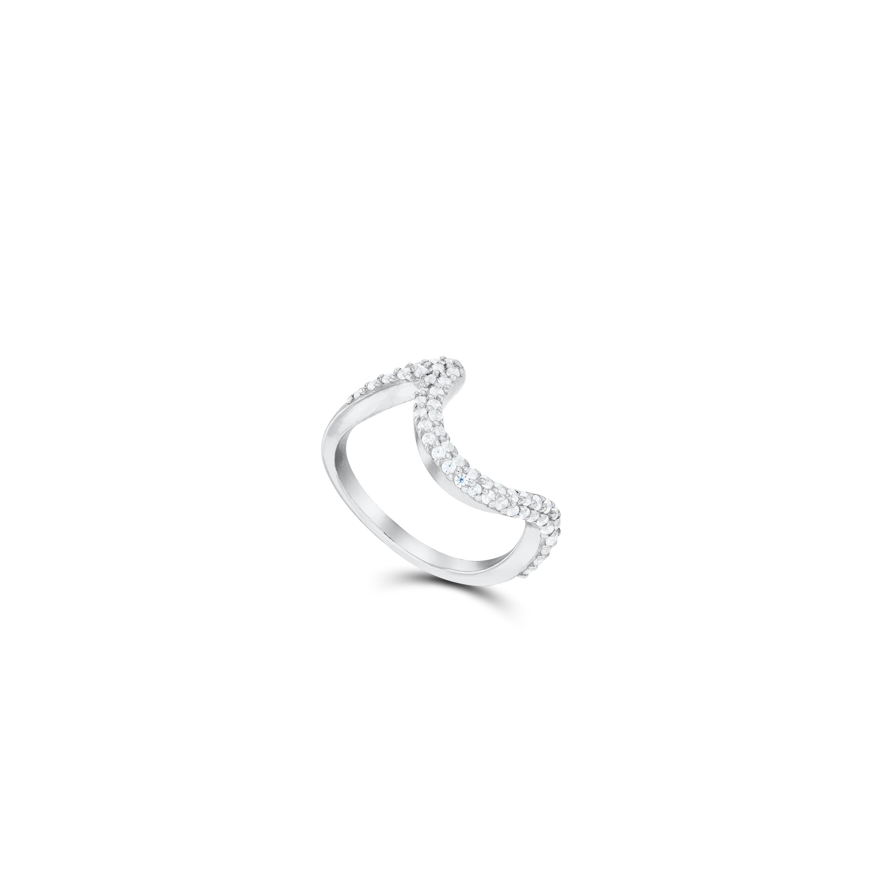 Teardrop Stacking Band Ring - Silver White - Pave Band