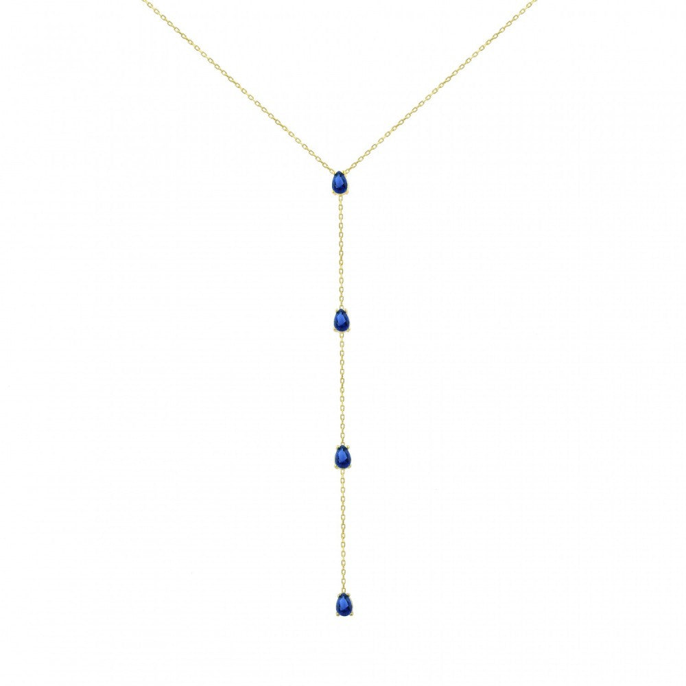 Four Teardrops Lariat Choker - Gold Navy Blue