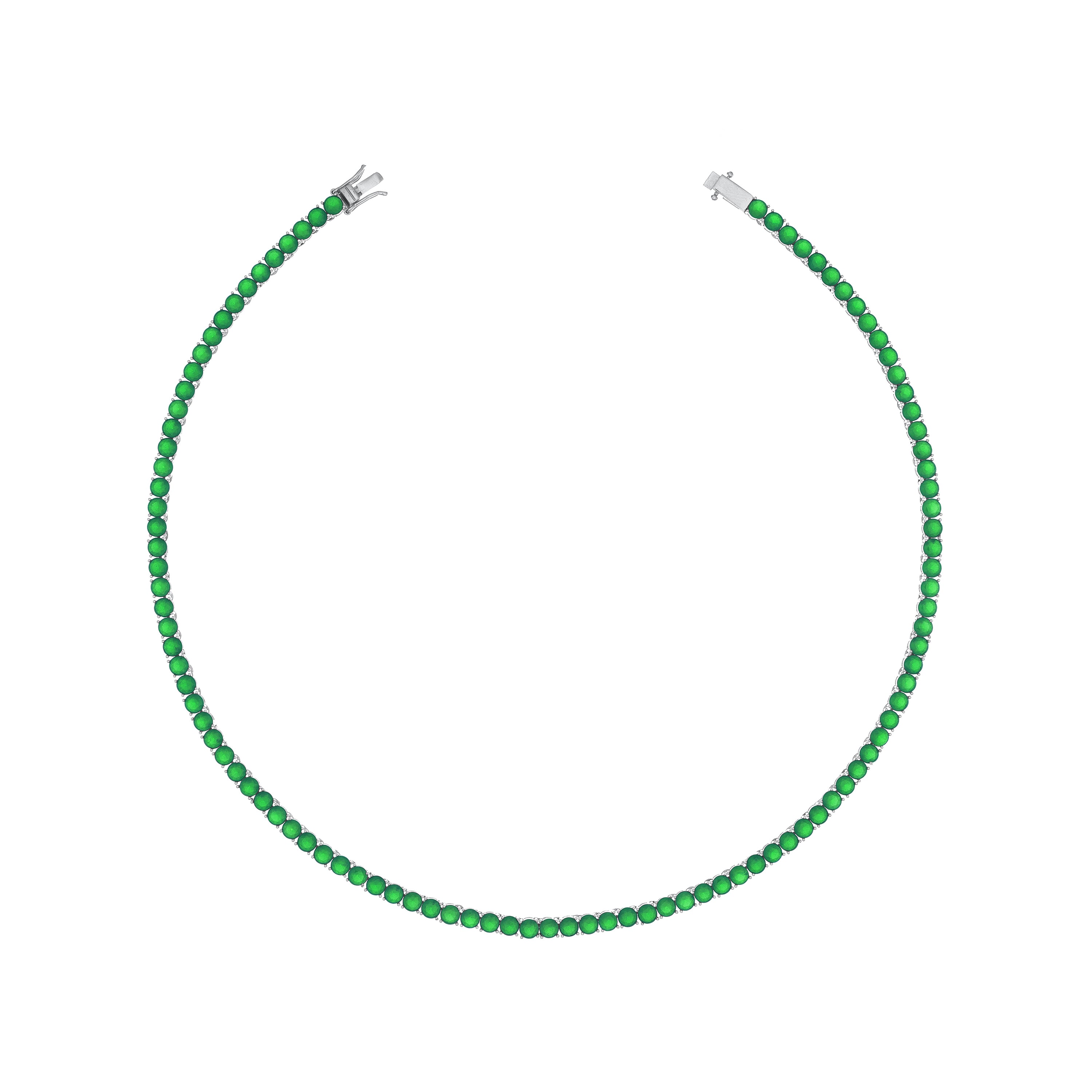 Tennis Necklace With Box Clasp - Silver Green Matt - 4mm