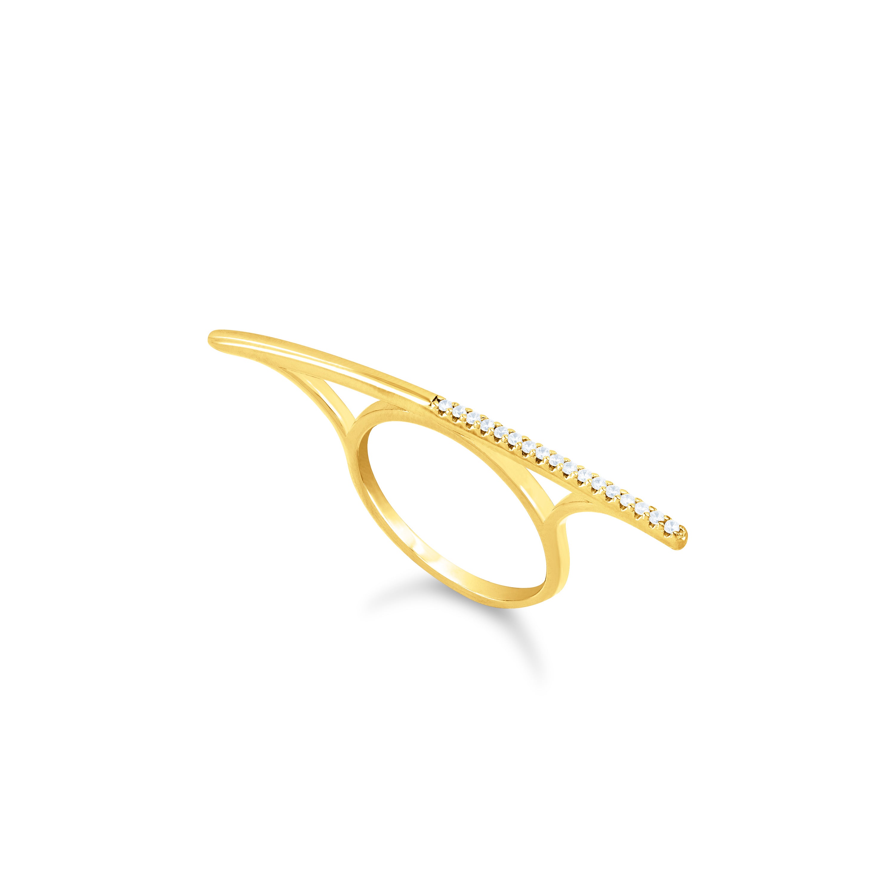 Thin Horizontal Half Cubic Zirconia Bar Ring - Gold White