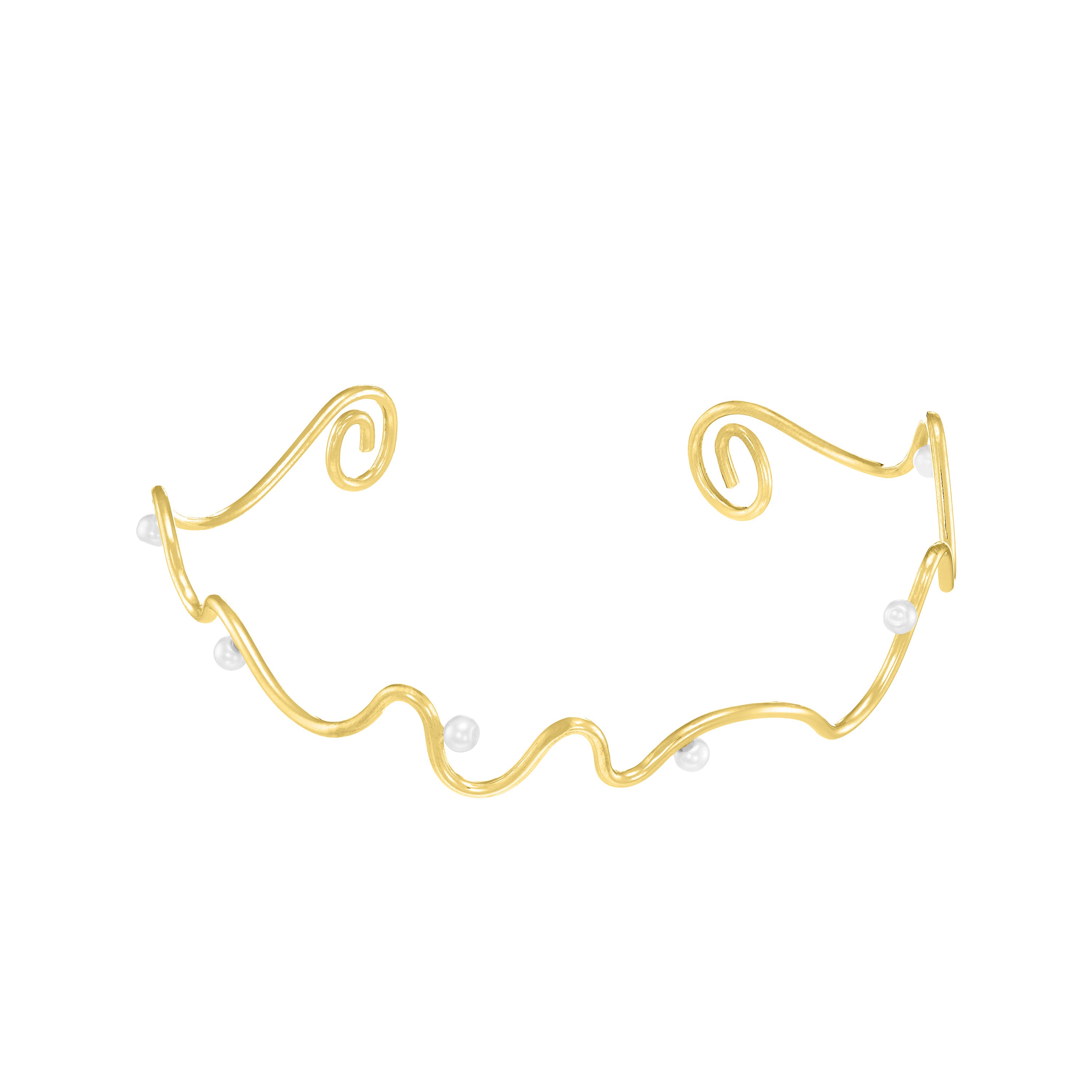 Thin Wave Pearl Wire Choker - Gold White