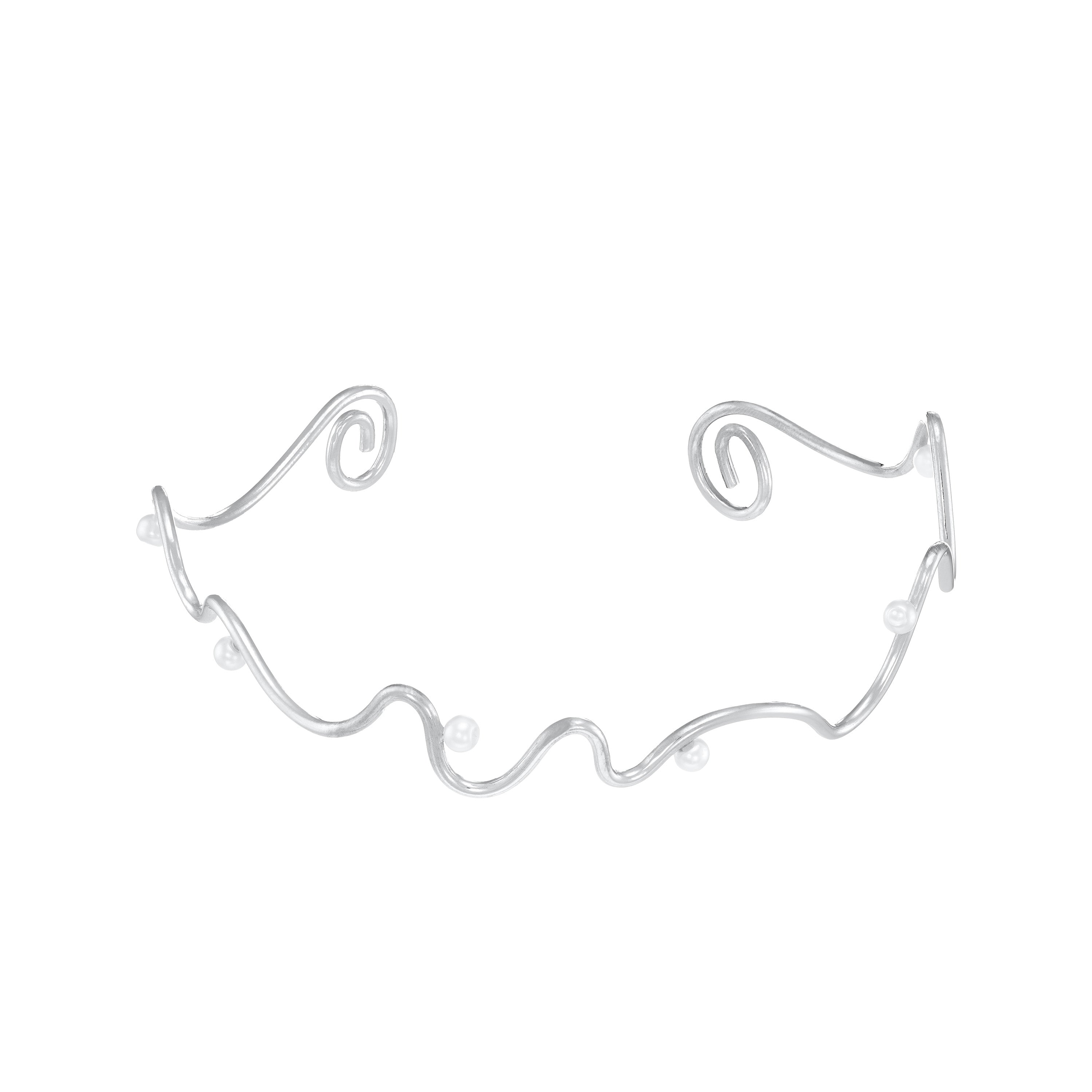Thin Wave Pearl Wire Choker - Silver White
