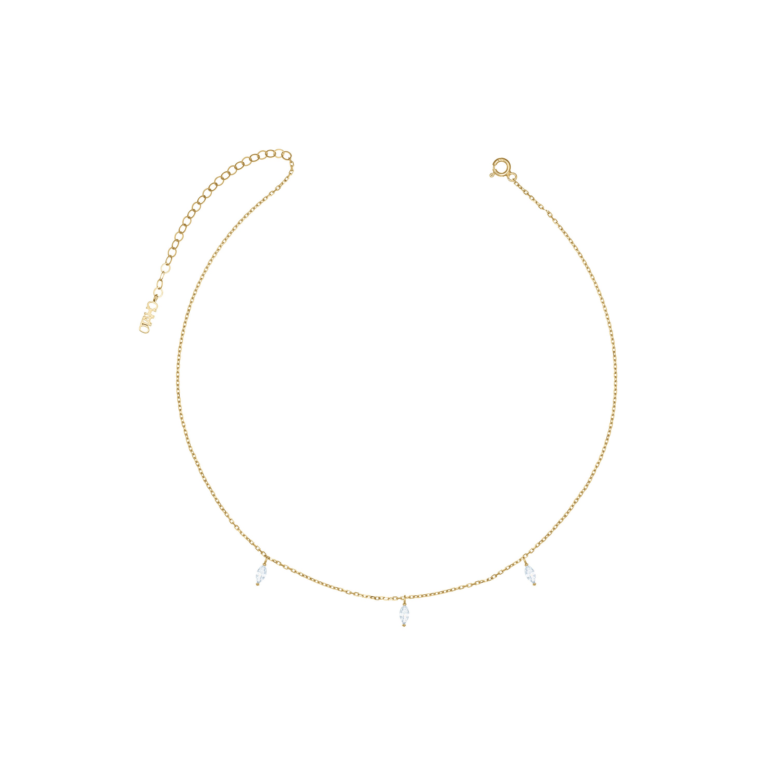 Three Marquise Droplets Chain Choker - Gold White