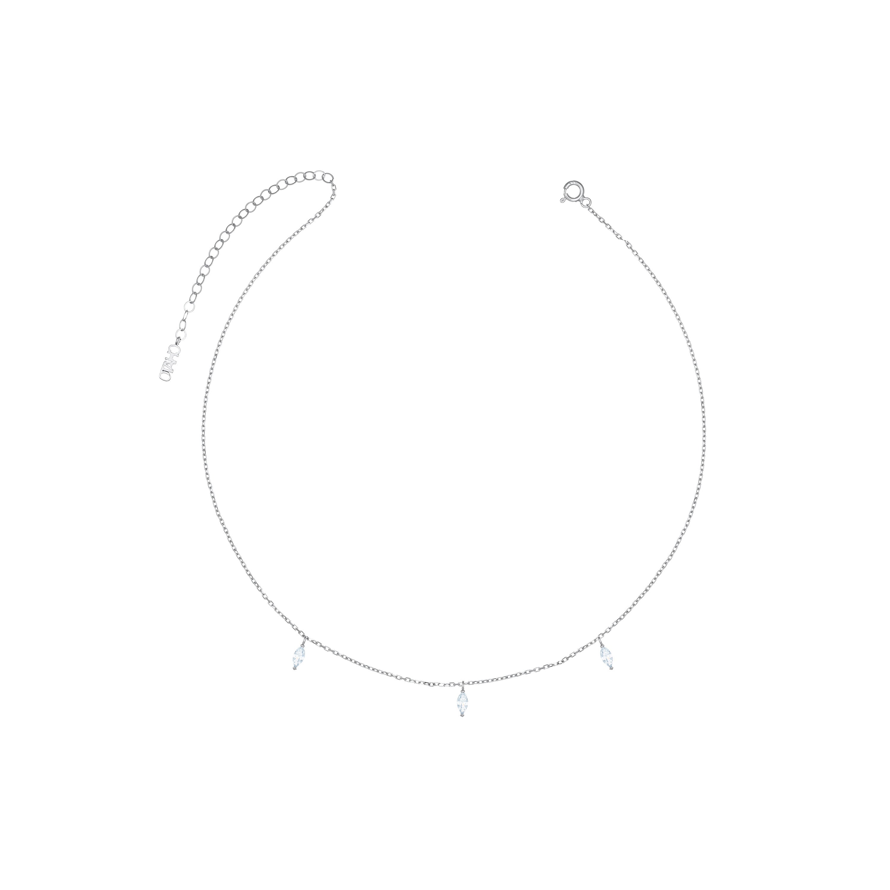 Three Marquise Droplets Chain Choker - Silver White