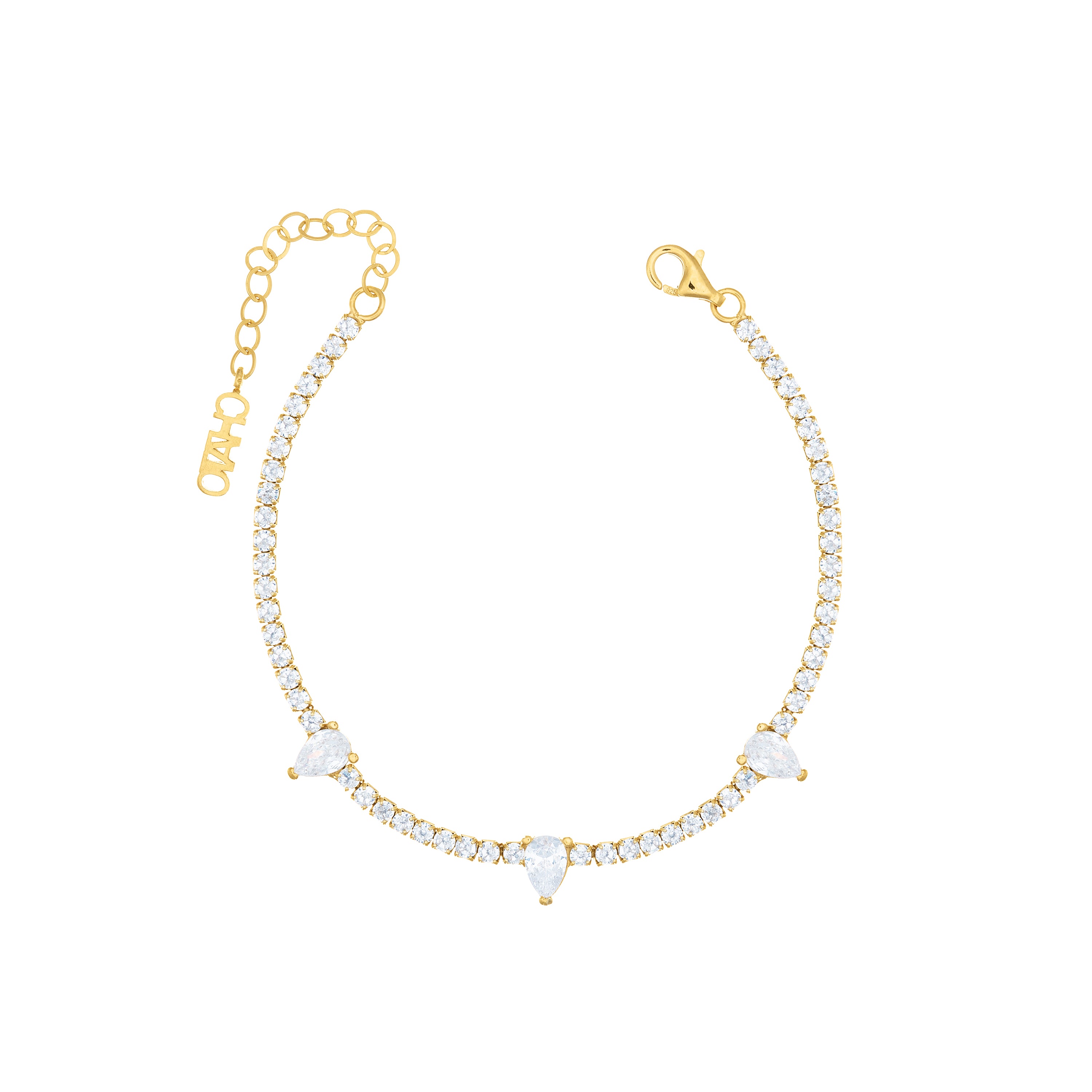 Three Teardrops Tennis Bracelet - Gold White