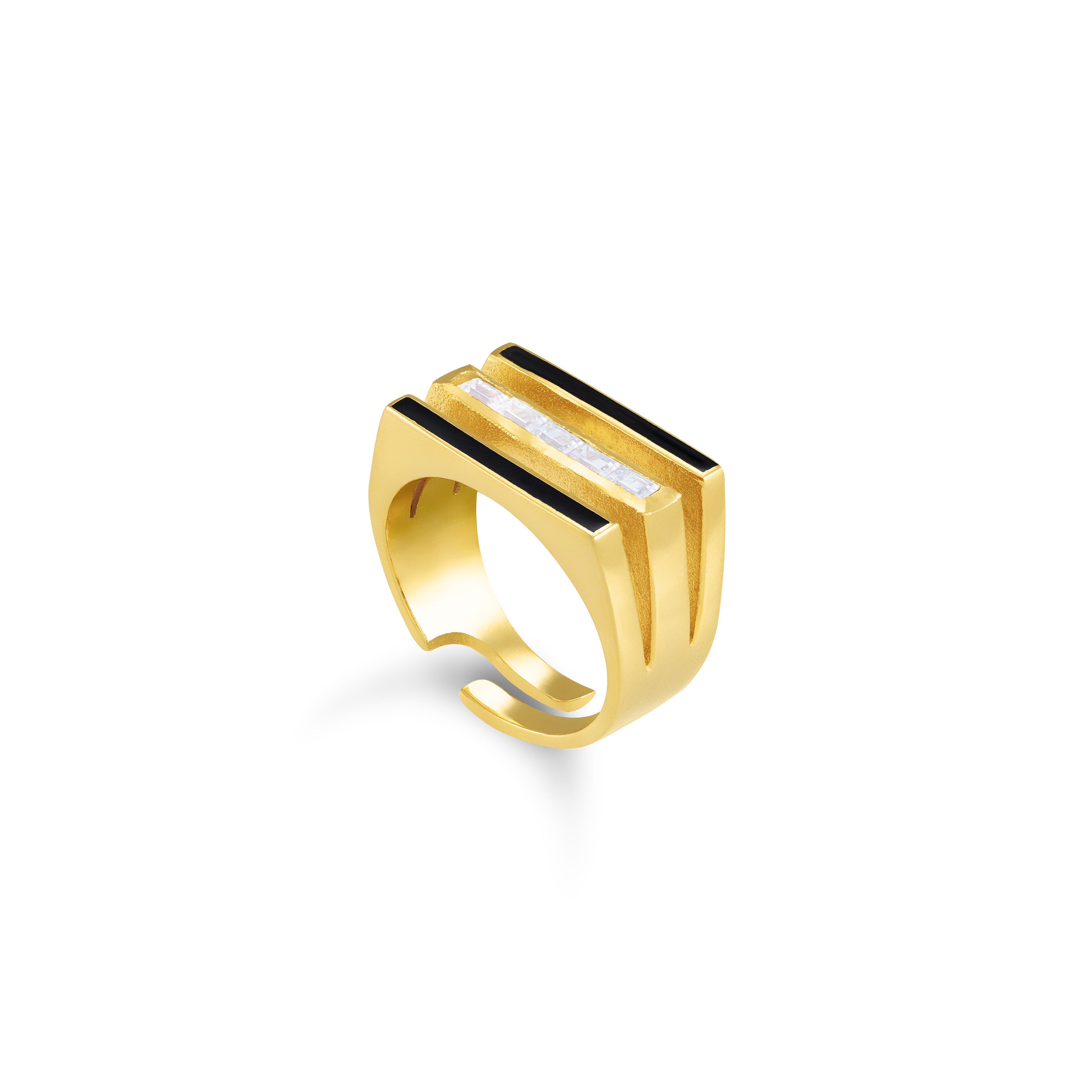 Triple Enamel Line Cube Ring