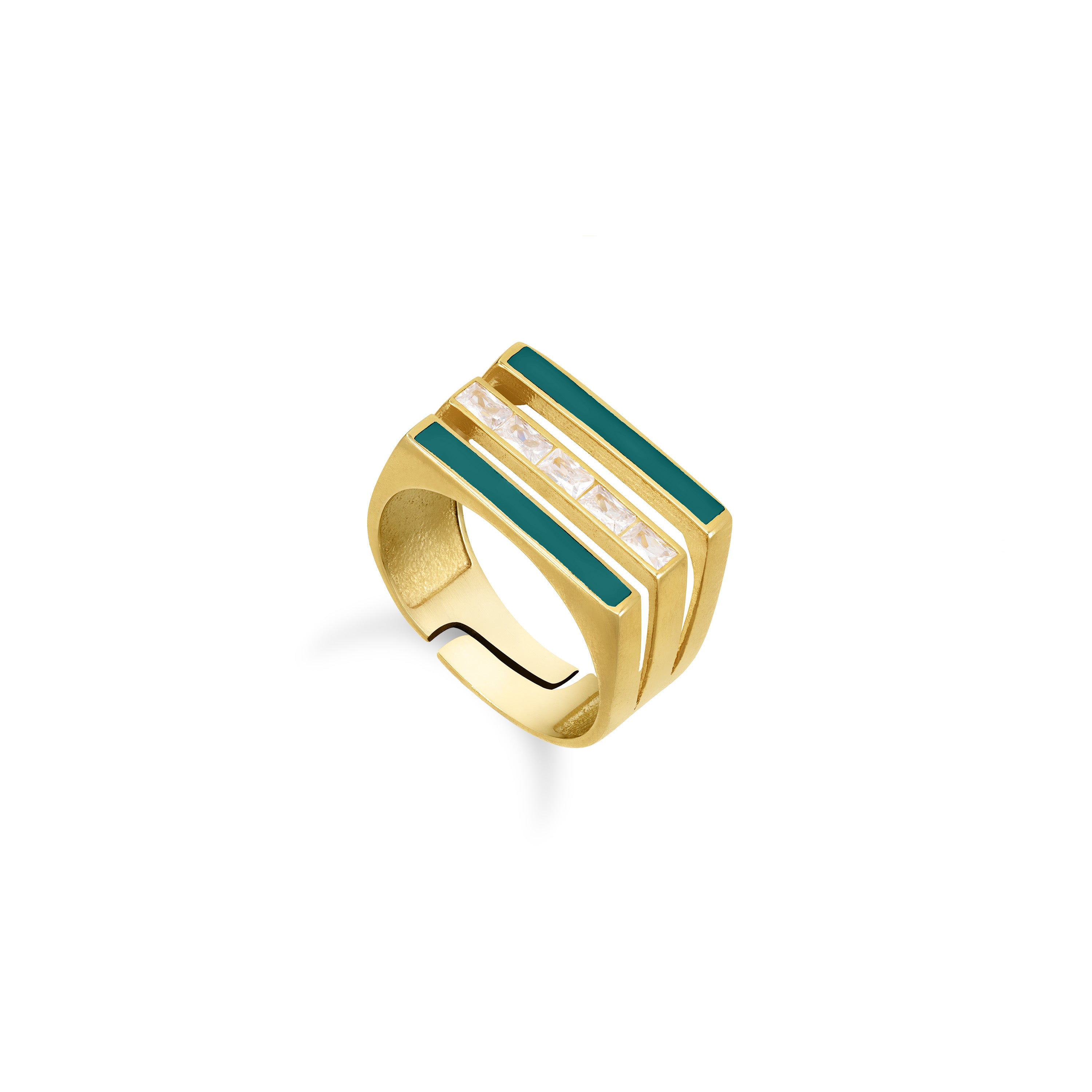 Triple Enamel Line Cube Ring