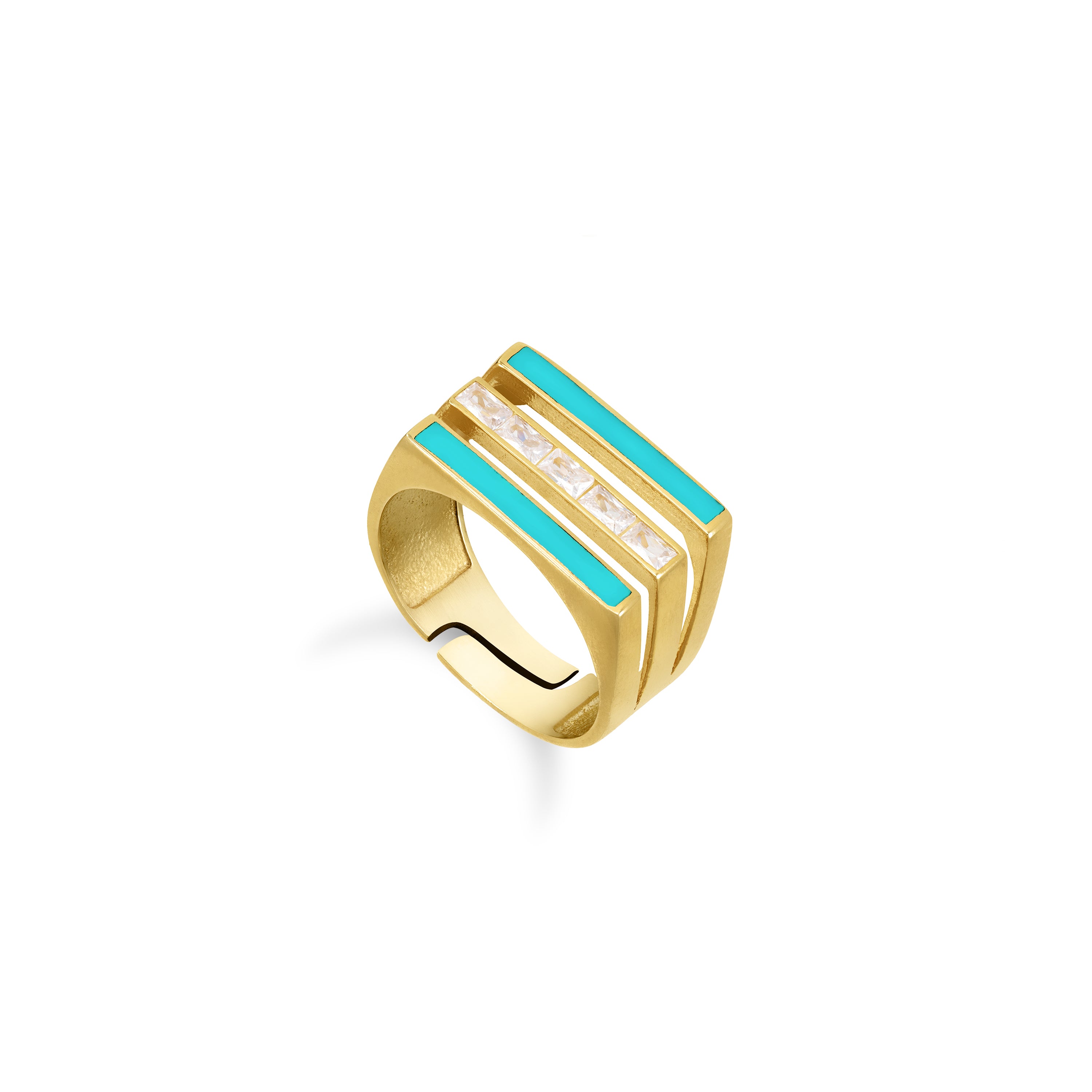 Triple Enamel Line Cube Ring