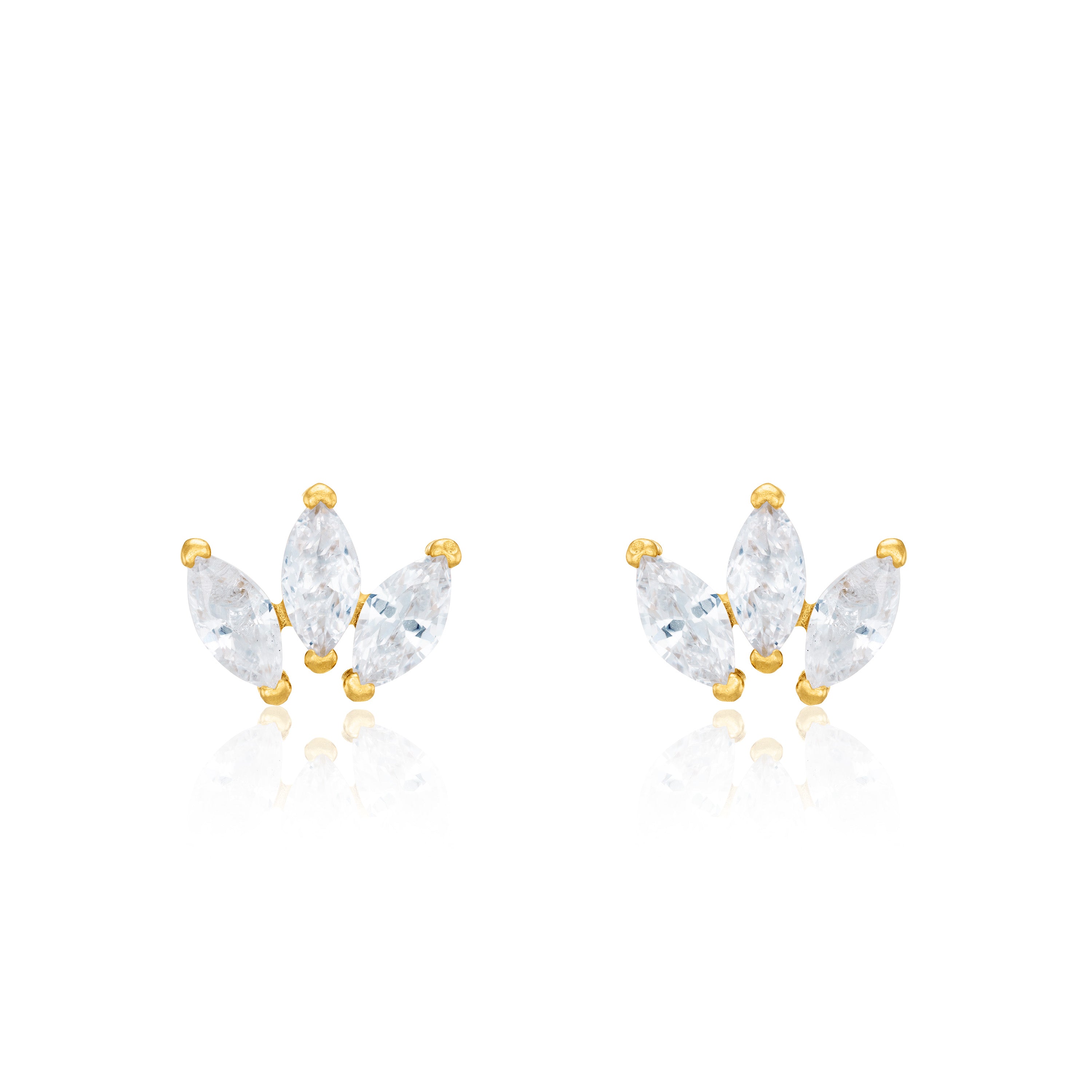 Triple Marquise Cz Stud Earrings - Gold White