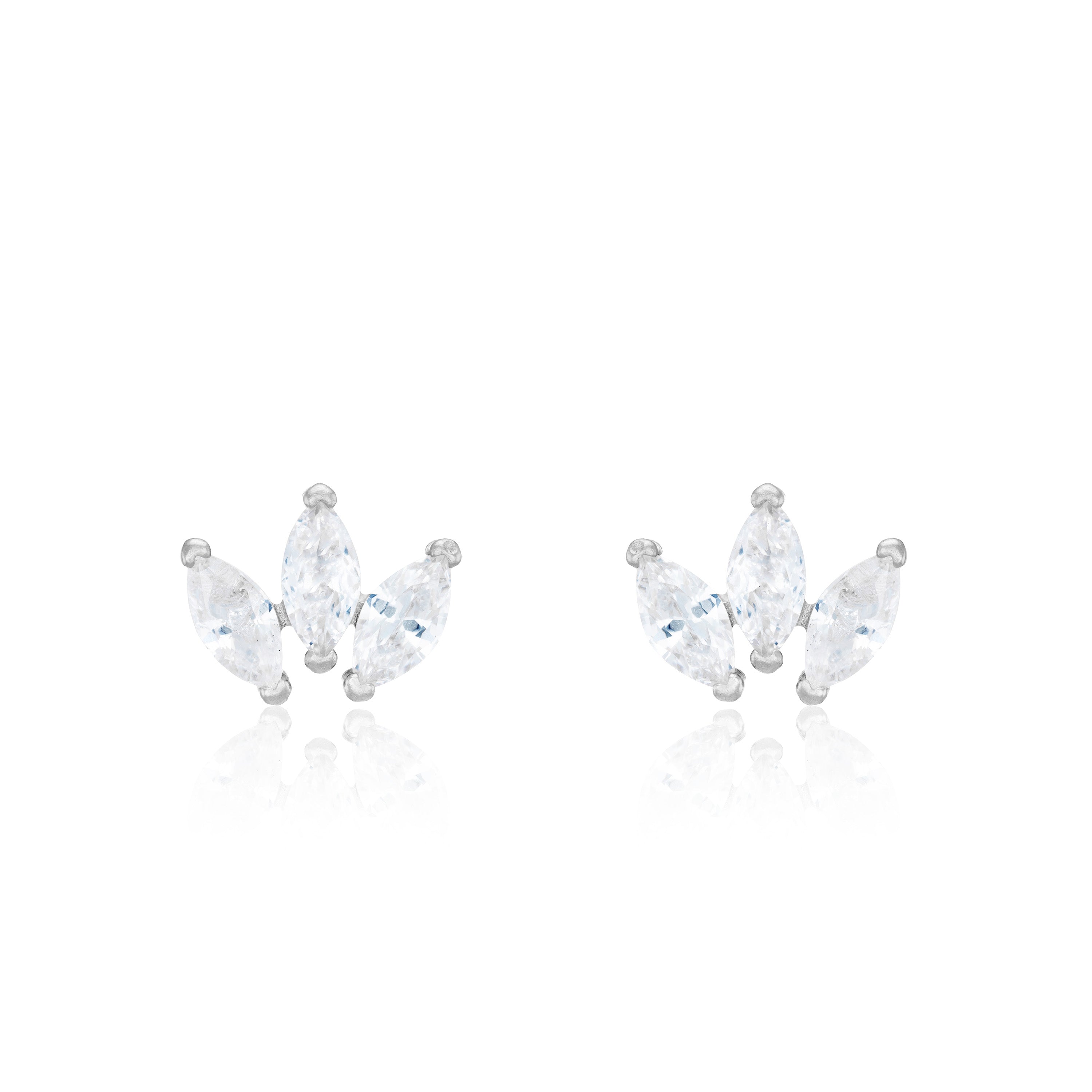 Triple Marquise Cz Stud Earrings - Silver White