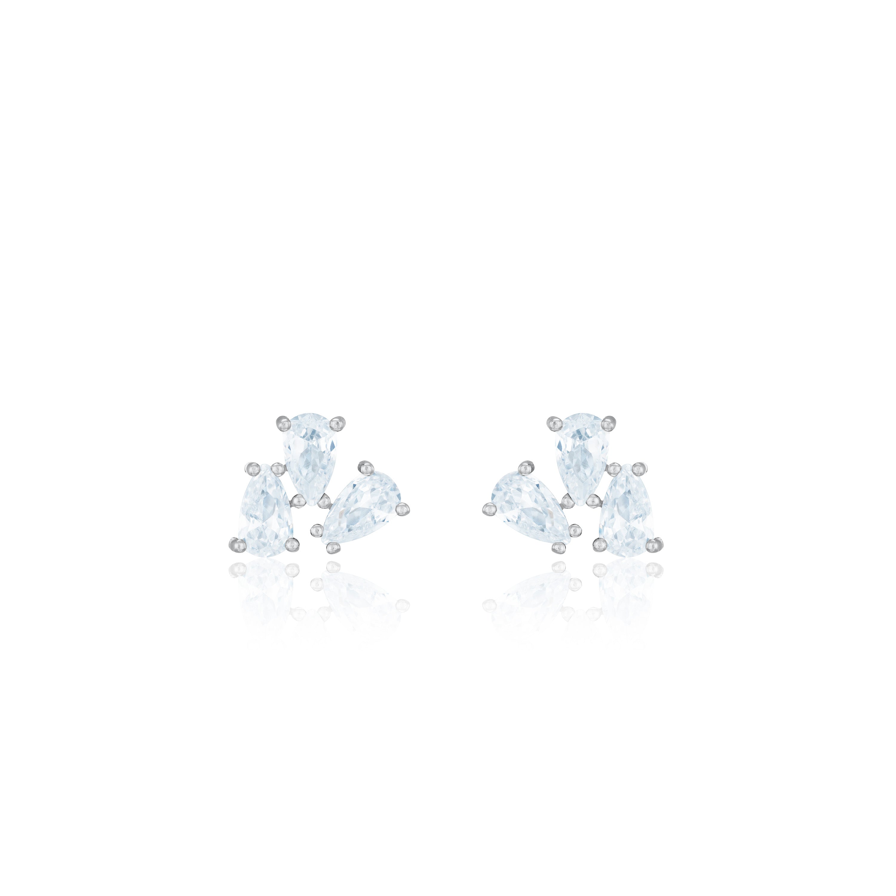 Triple Teardrop Stud Earrings - Silver White - Extra Small