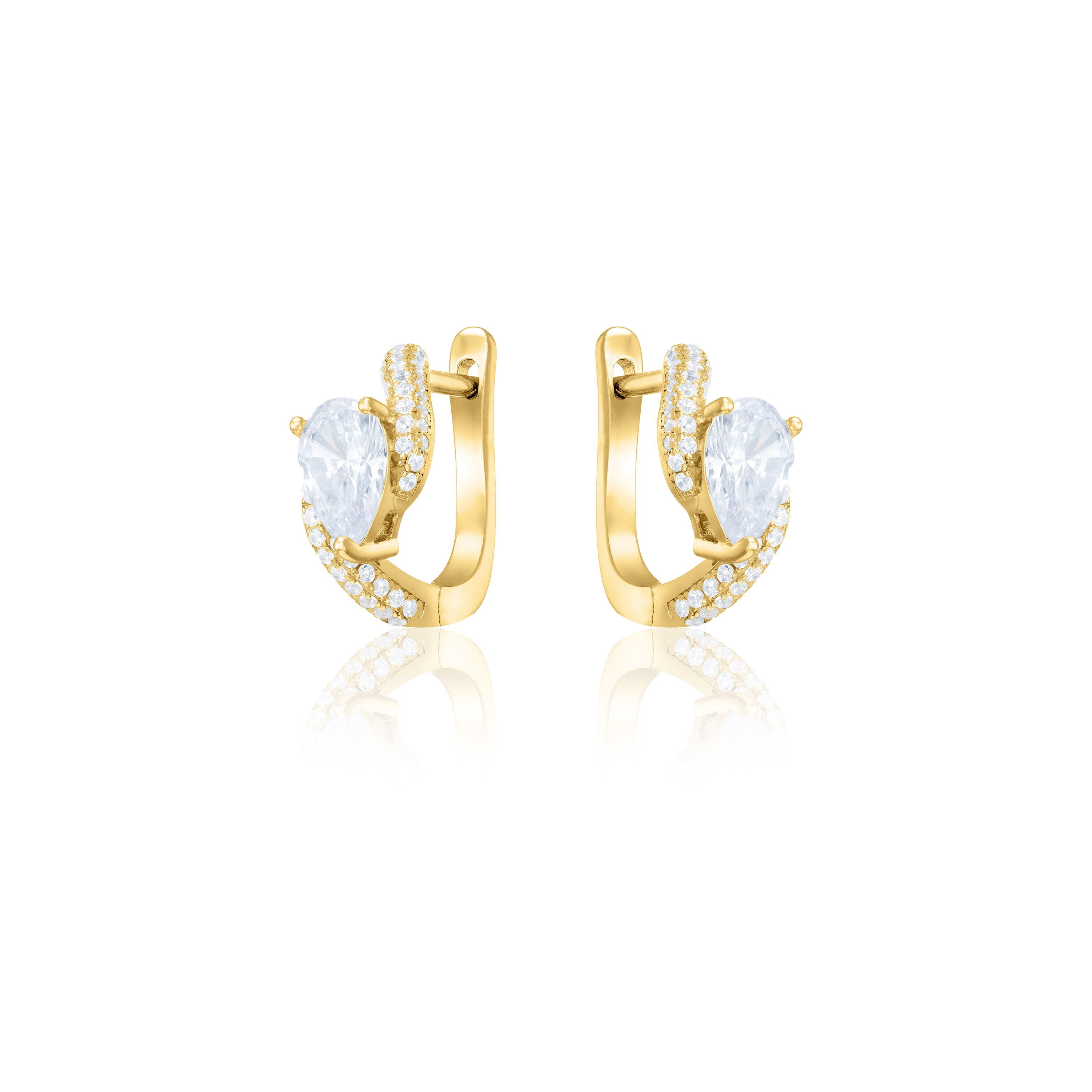 Twist Teardrop CZ Hoop Earrings - Gold White