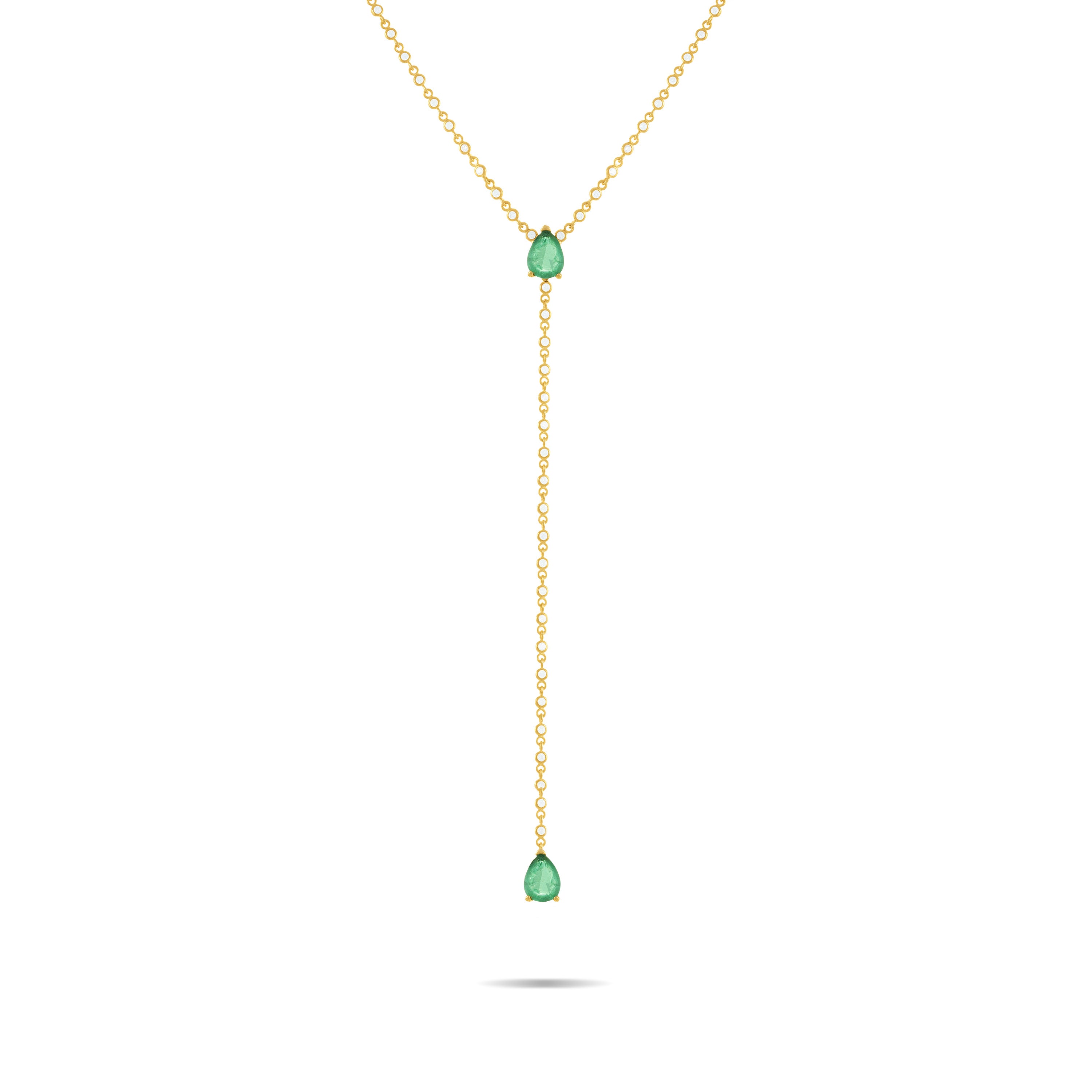 Two Teardrops Mini Bezel Chain Lariat Necklace