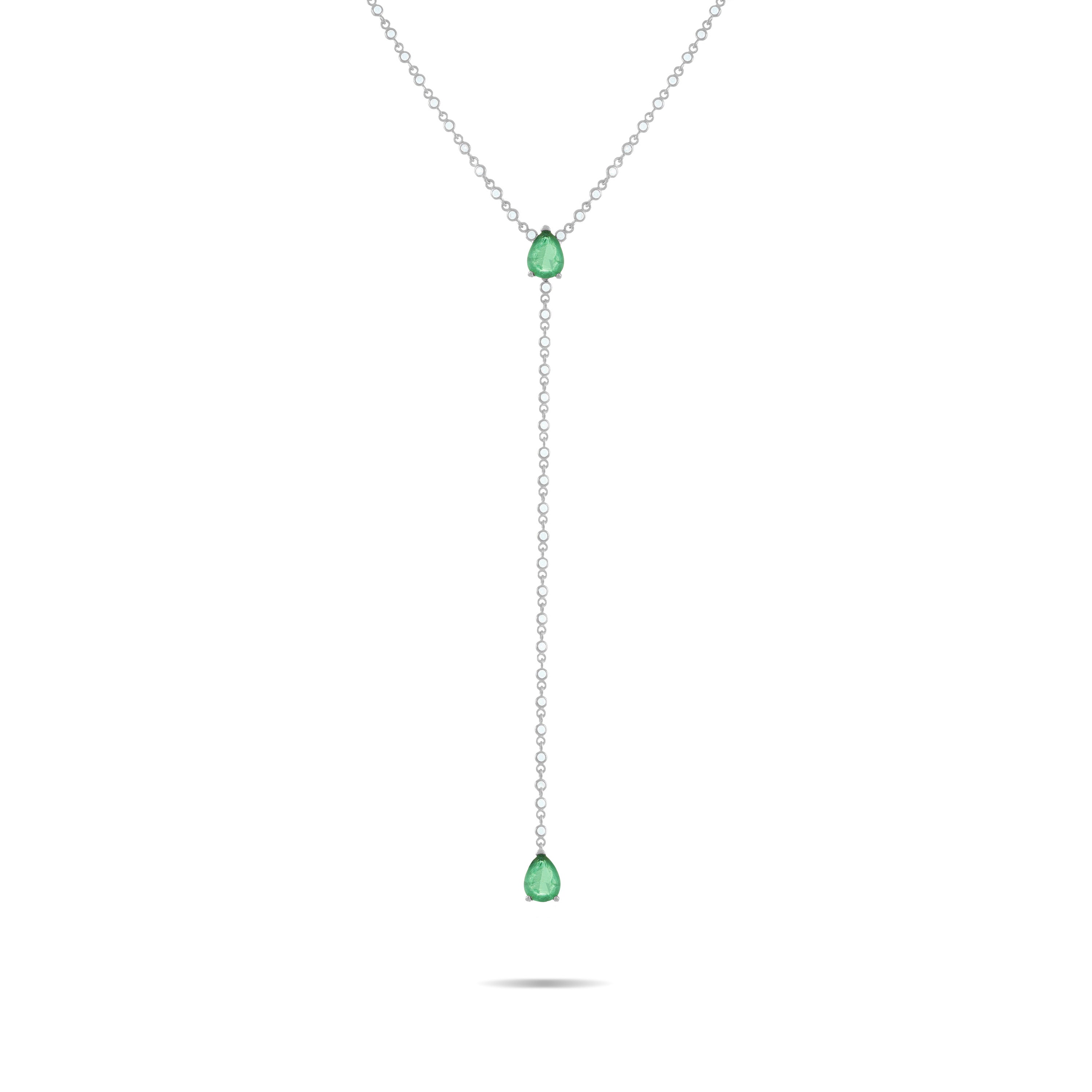 Two Teardrops Mini Bezel Chain Lariat Necklace