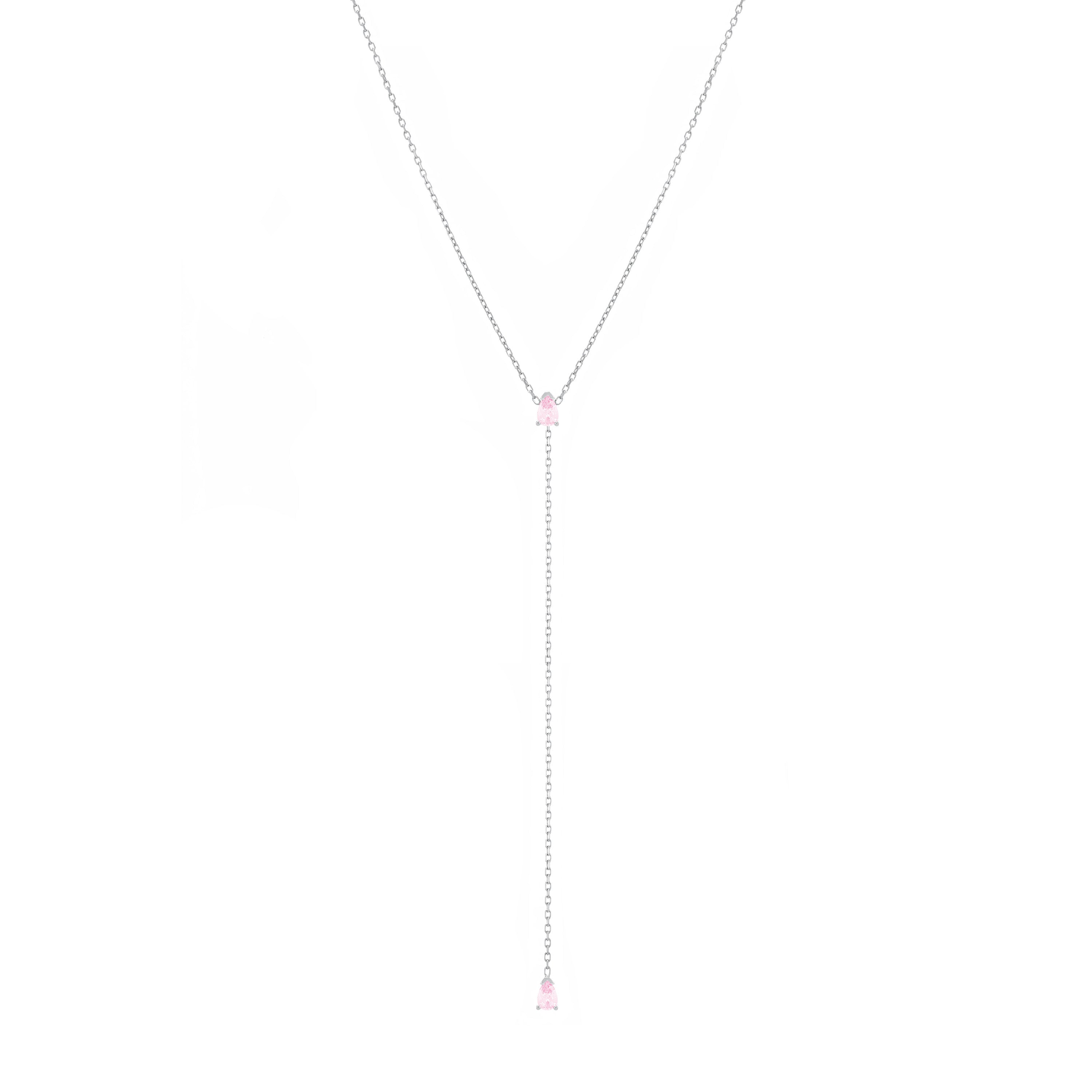 Two Teardrops Lariat Choker - Silver Light Pink