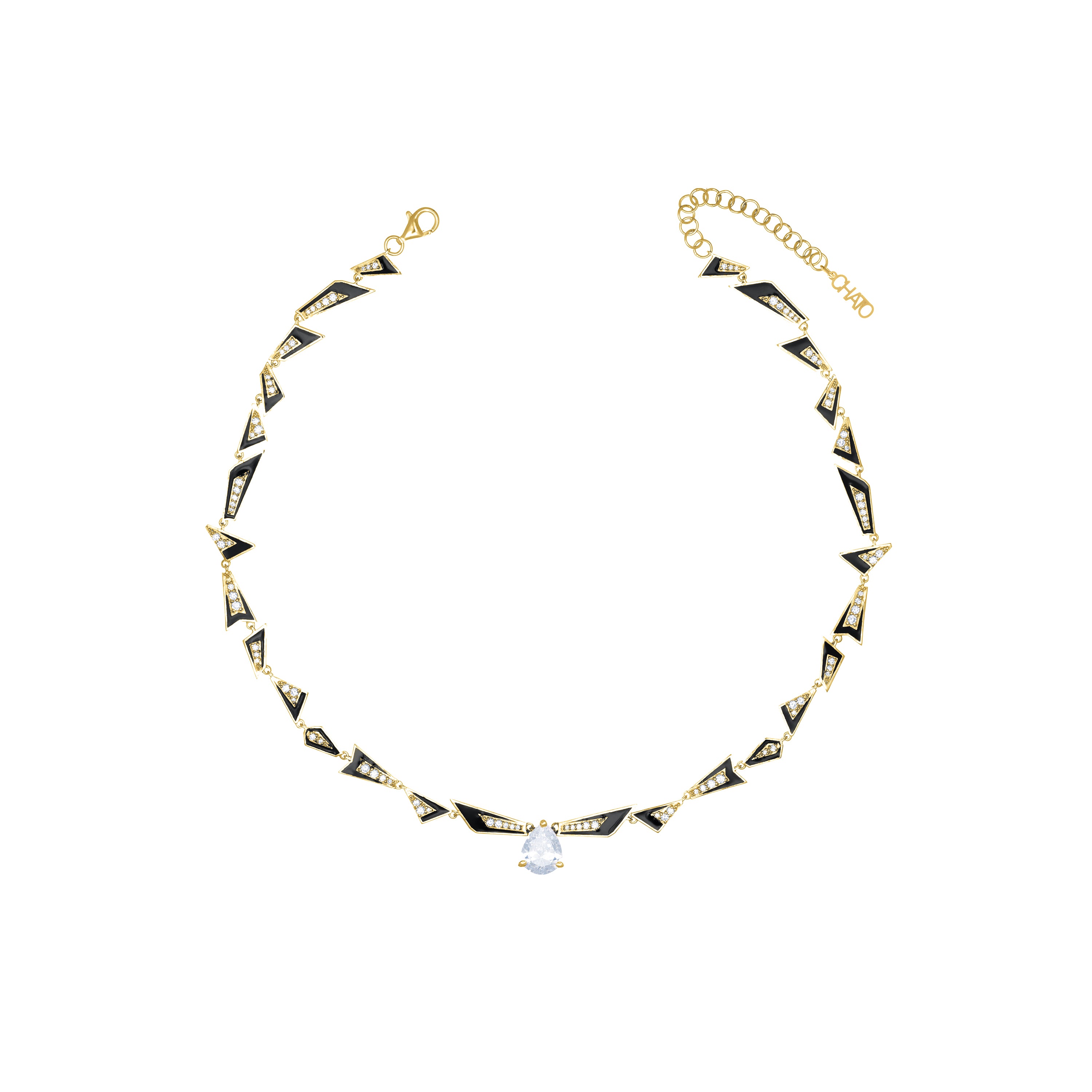 Uneven Geometric Enamel And CZ Teardrop Necklace - Gold White