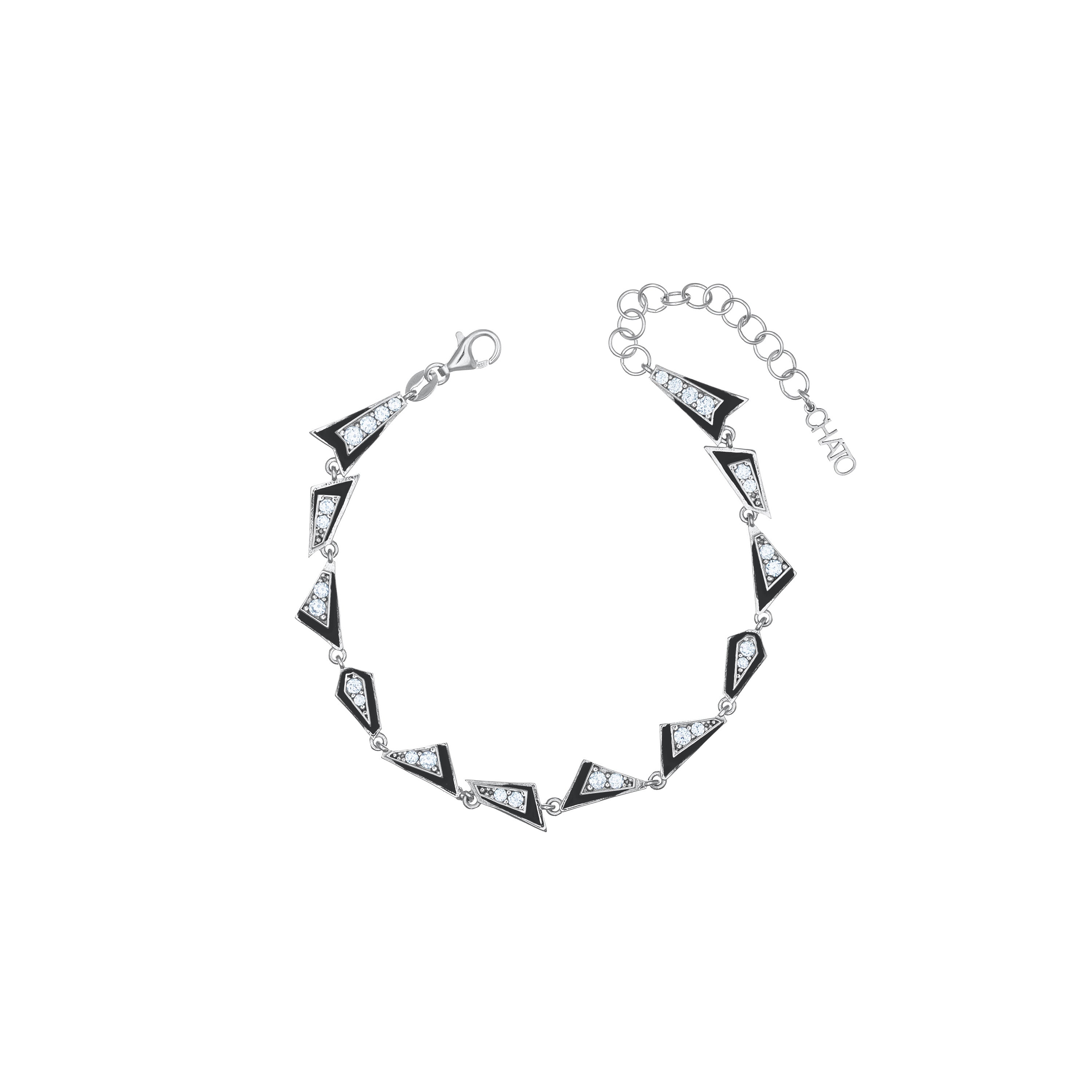 Uneven Geometric Enamel  Bracelet - Silver Black