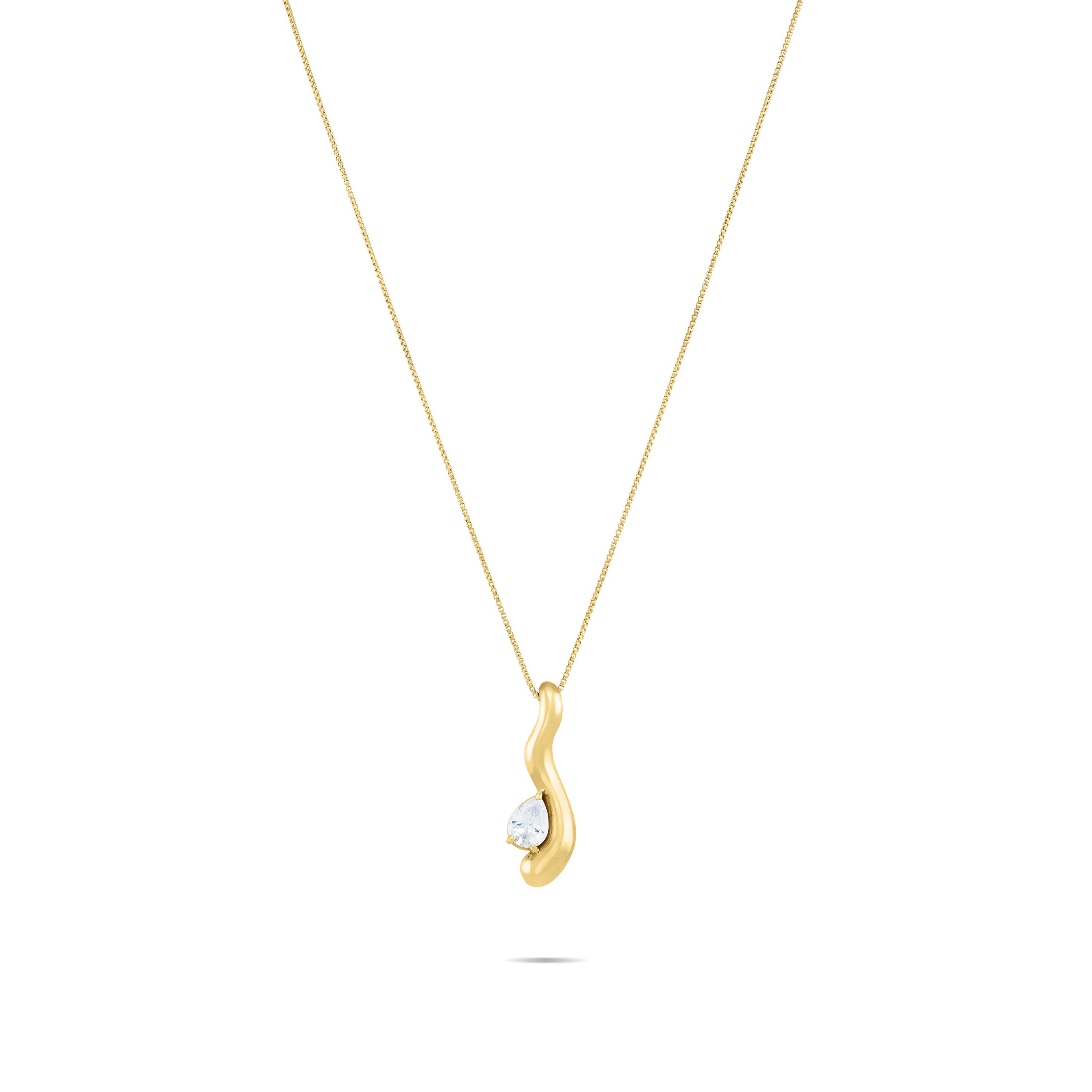 Wavy Teardrop Cubic Zirconia Pendant Necklace - Gold White