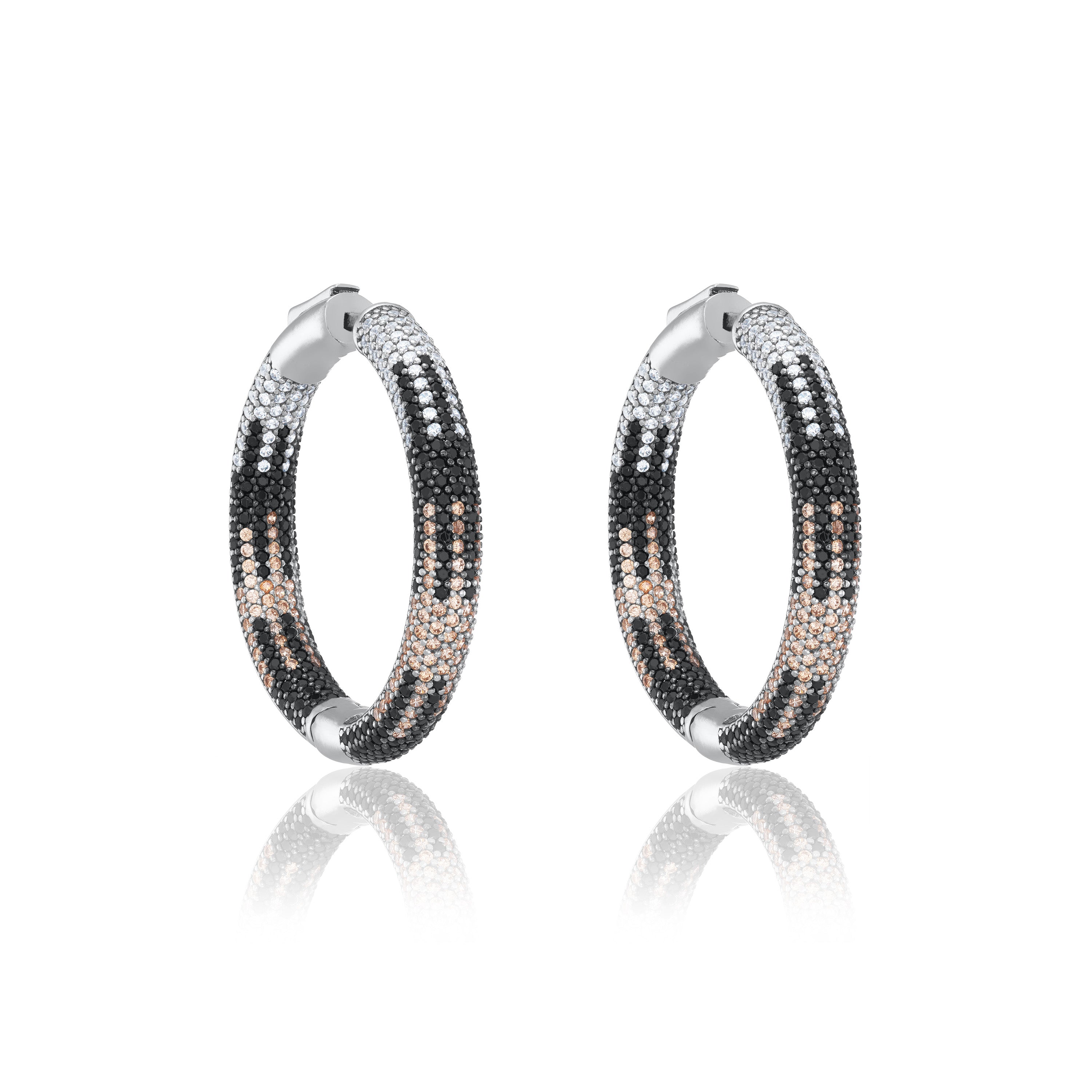 Zebra Cubic Zirconia Inside Out Hoop Earrings - Big