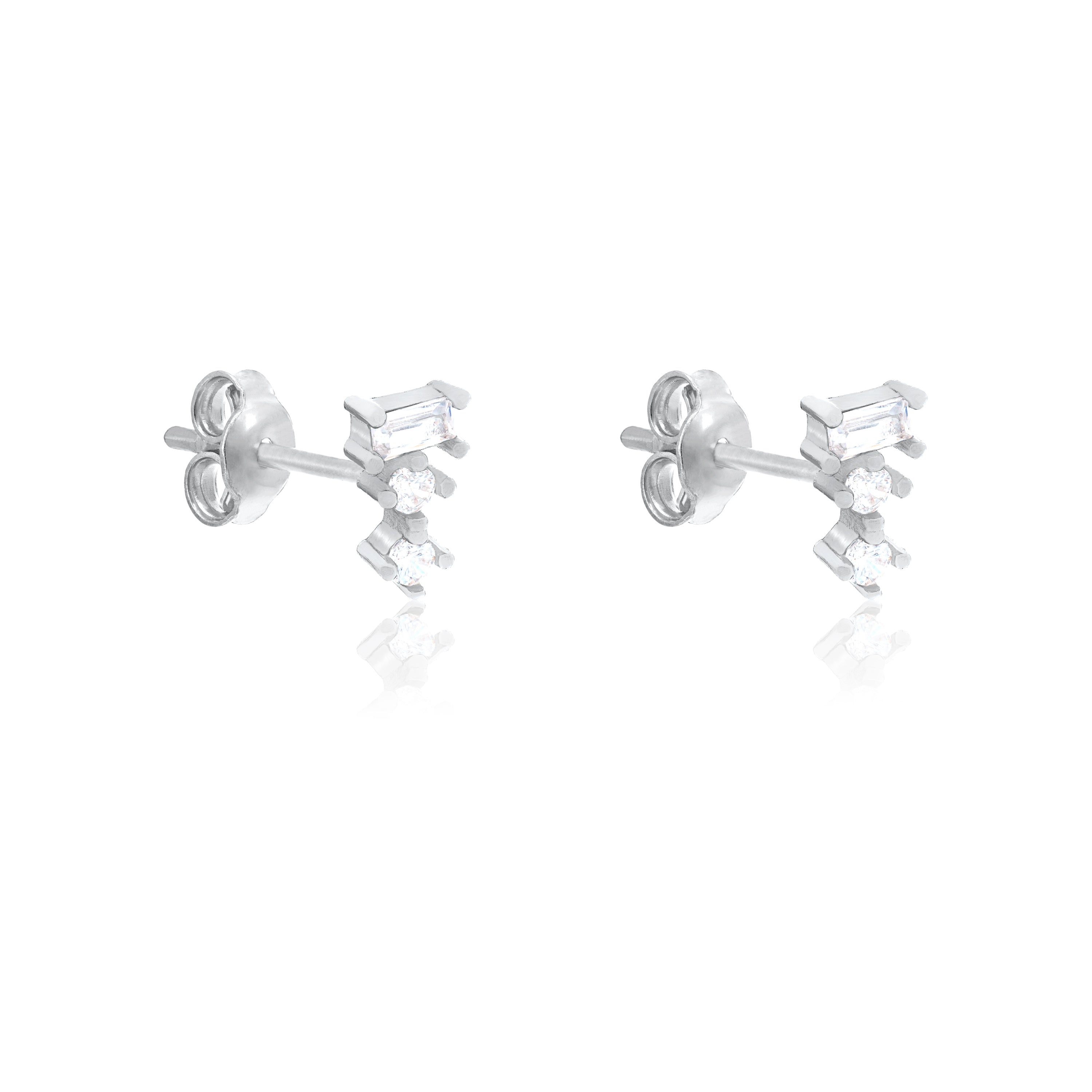 Baguette And Solitaire Combo Stud Earrings