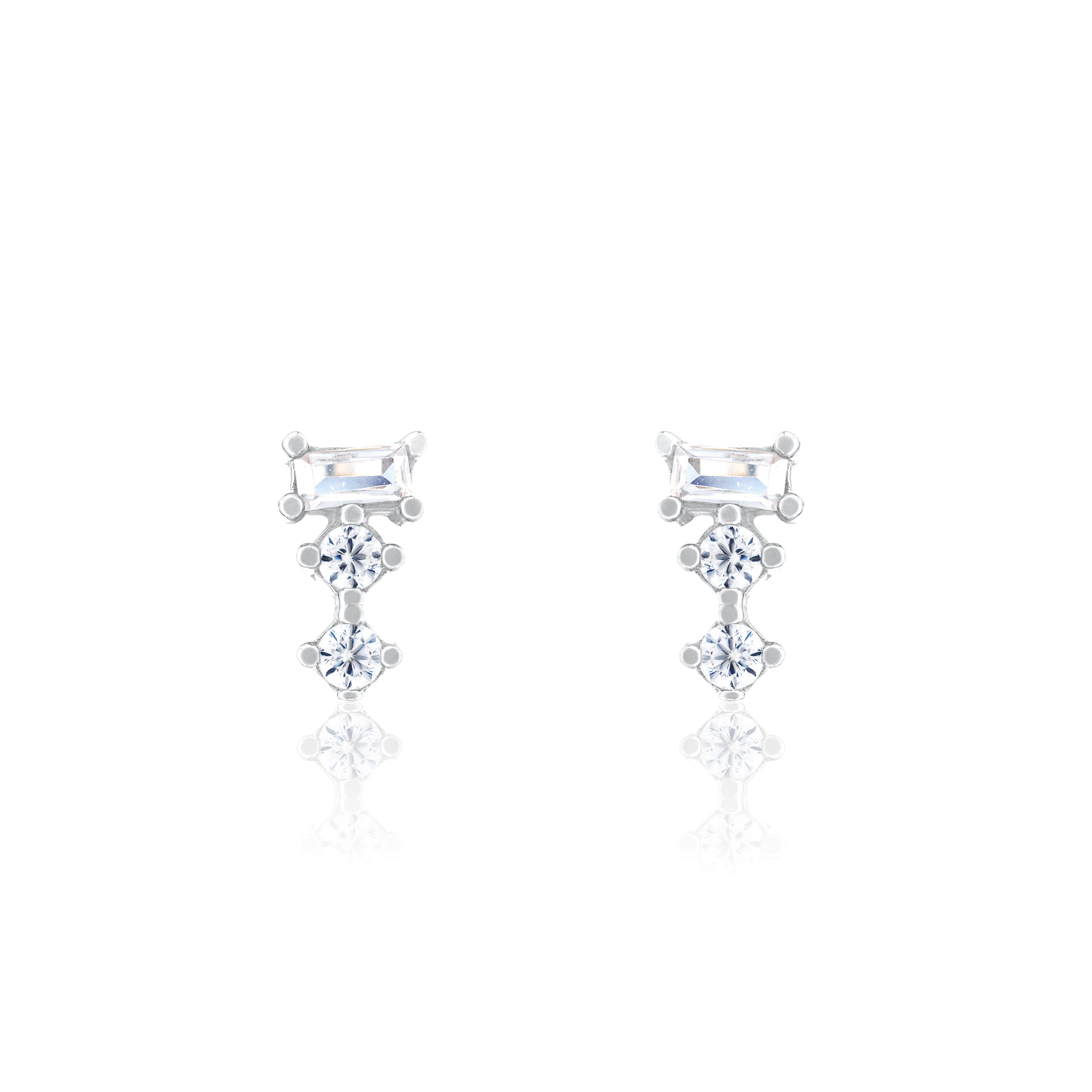 Baguette And Solitaire Combo Stud Earrings