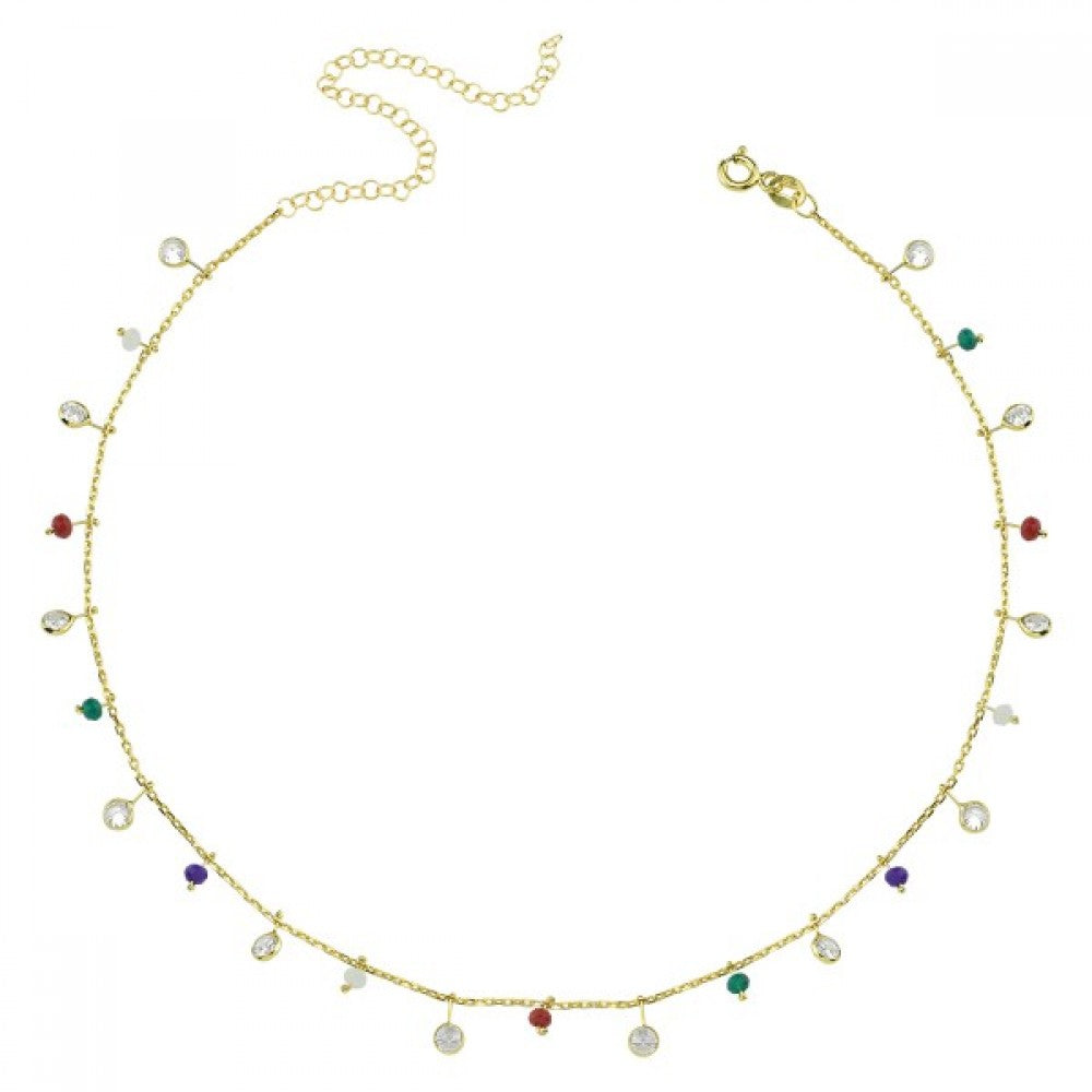 Bezel And Beads Droplet Chain Choker