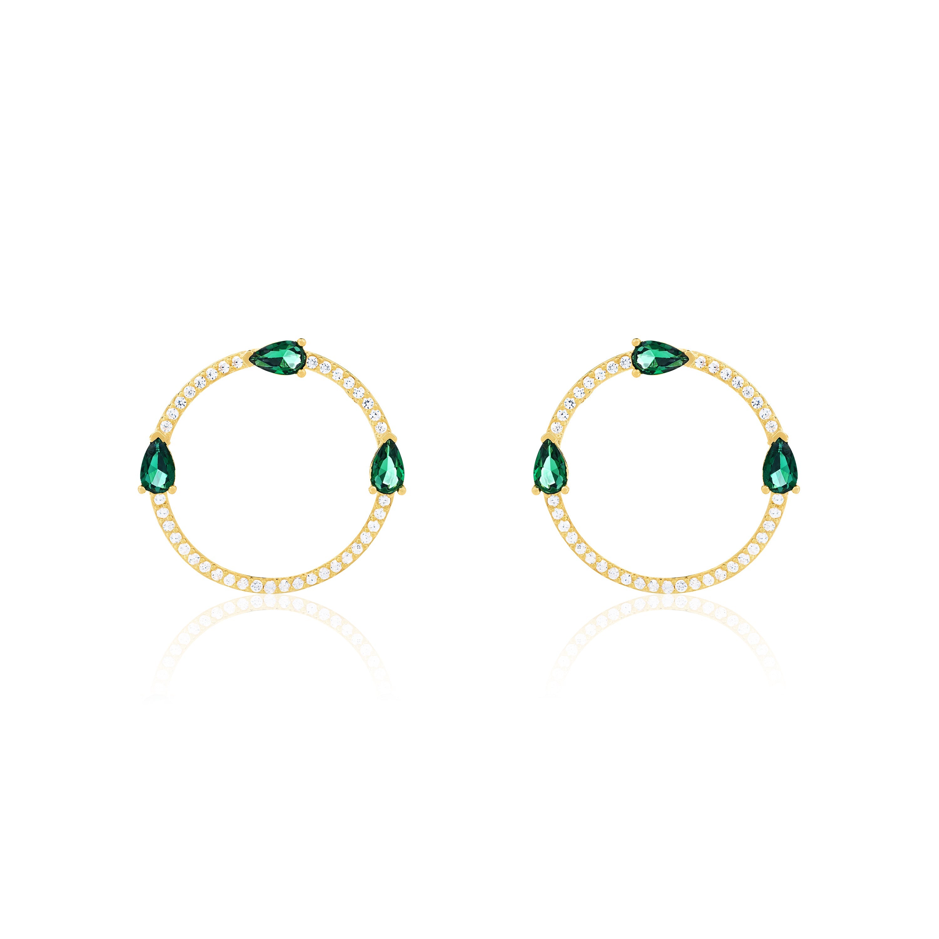 Circle Pave Cubic Zirconia With Three Teardrops Earrings