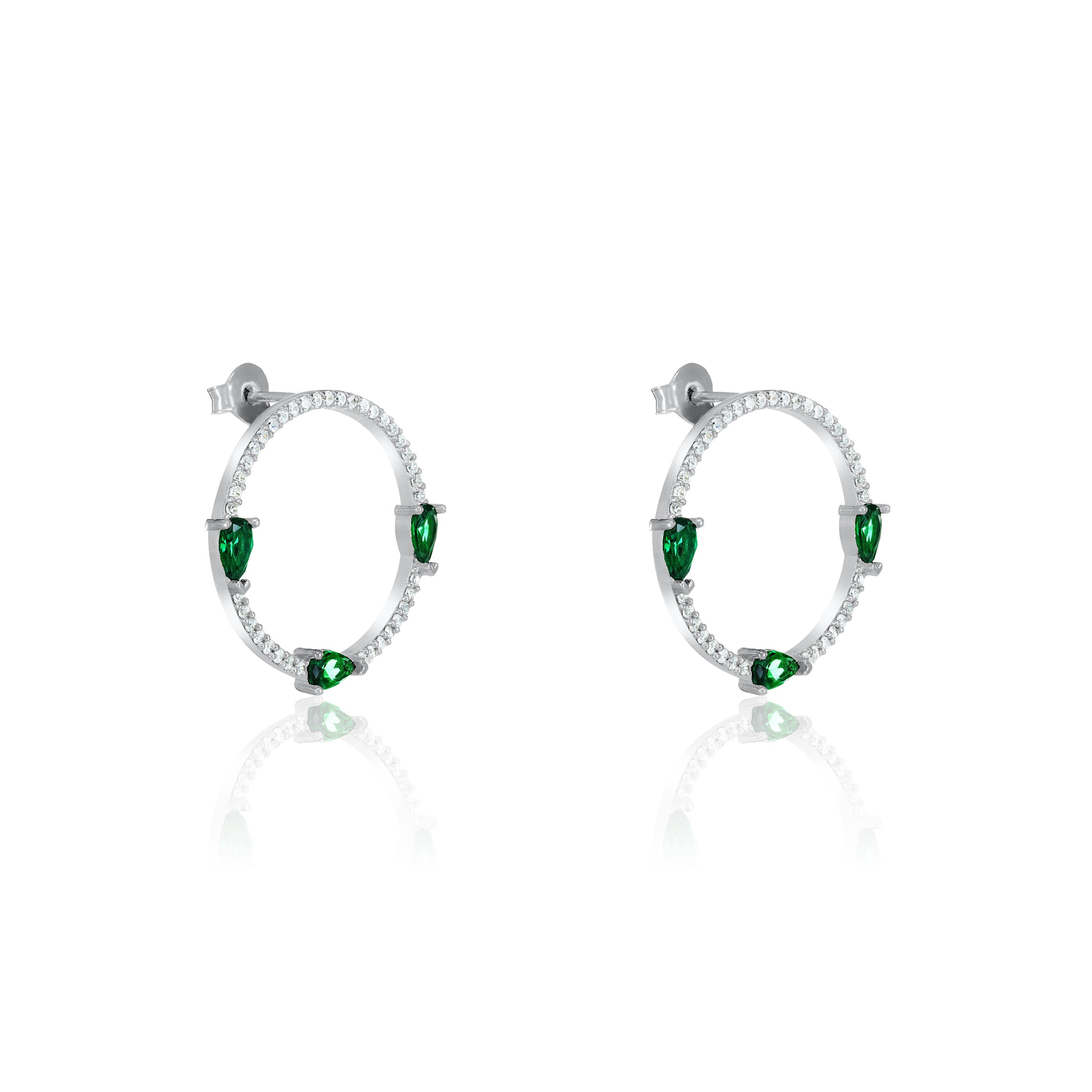 Circle Pave Cubic Zirconia With Three Teardrops Earrings