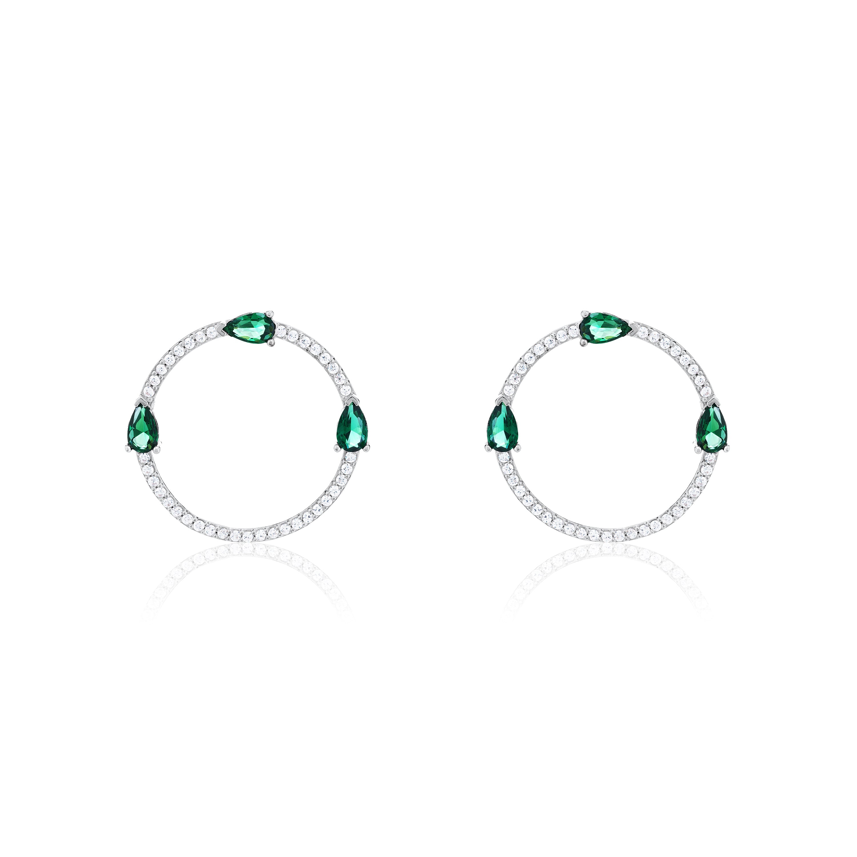 Circle Pave Cubic Zirconia With Three Teardrops Earrings