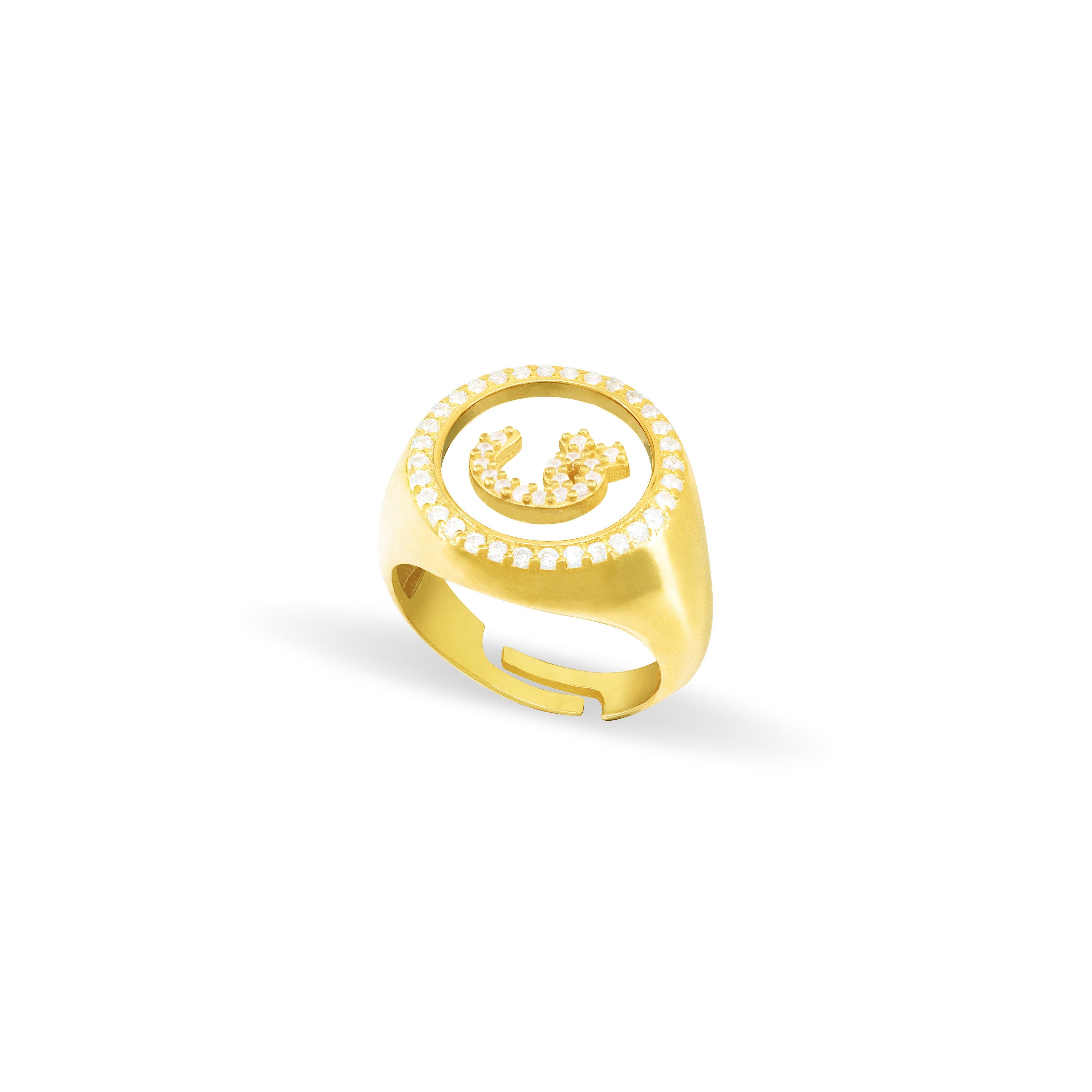 Cubic Zirconia Arabic Letter Circle Plexiglass Pinky Ring