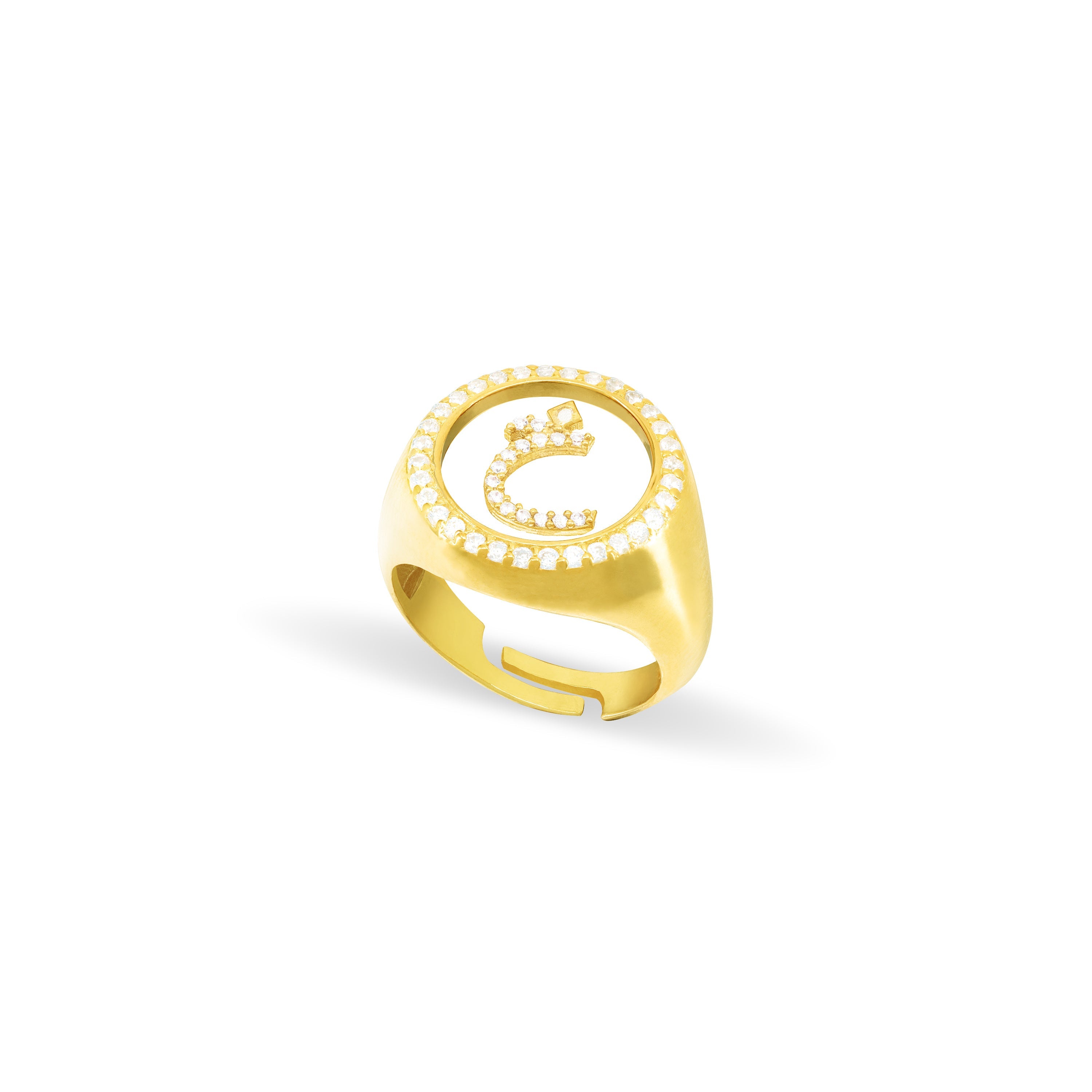 Cubic Zirconia Arabic Letter Circle Plexiglass Pinky Ring