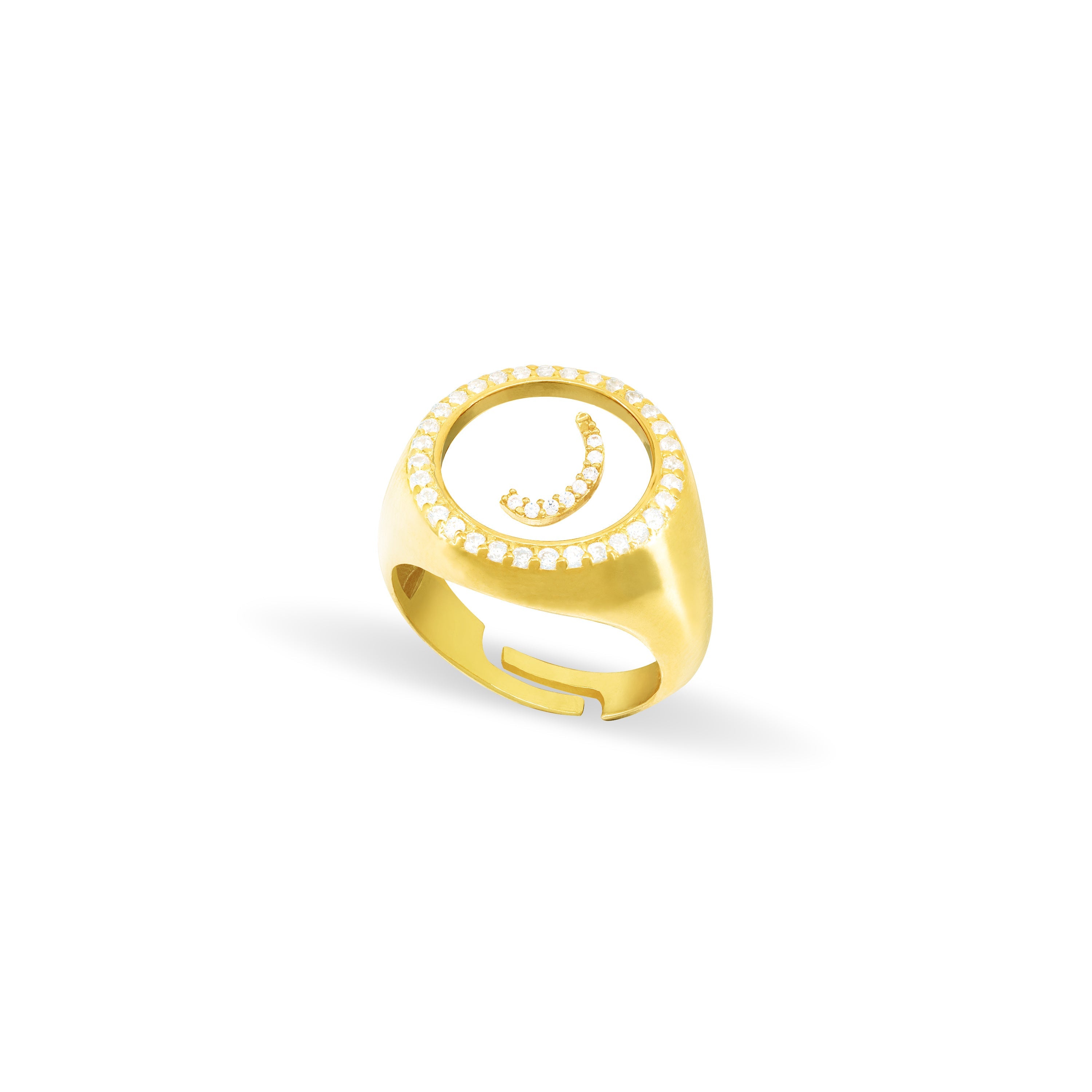 Cubic Zirconia Arabic Letter Circle Plexiglass Pinky Ring