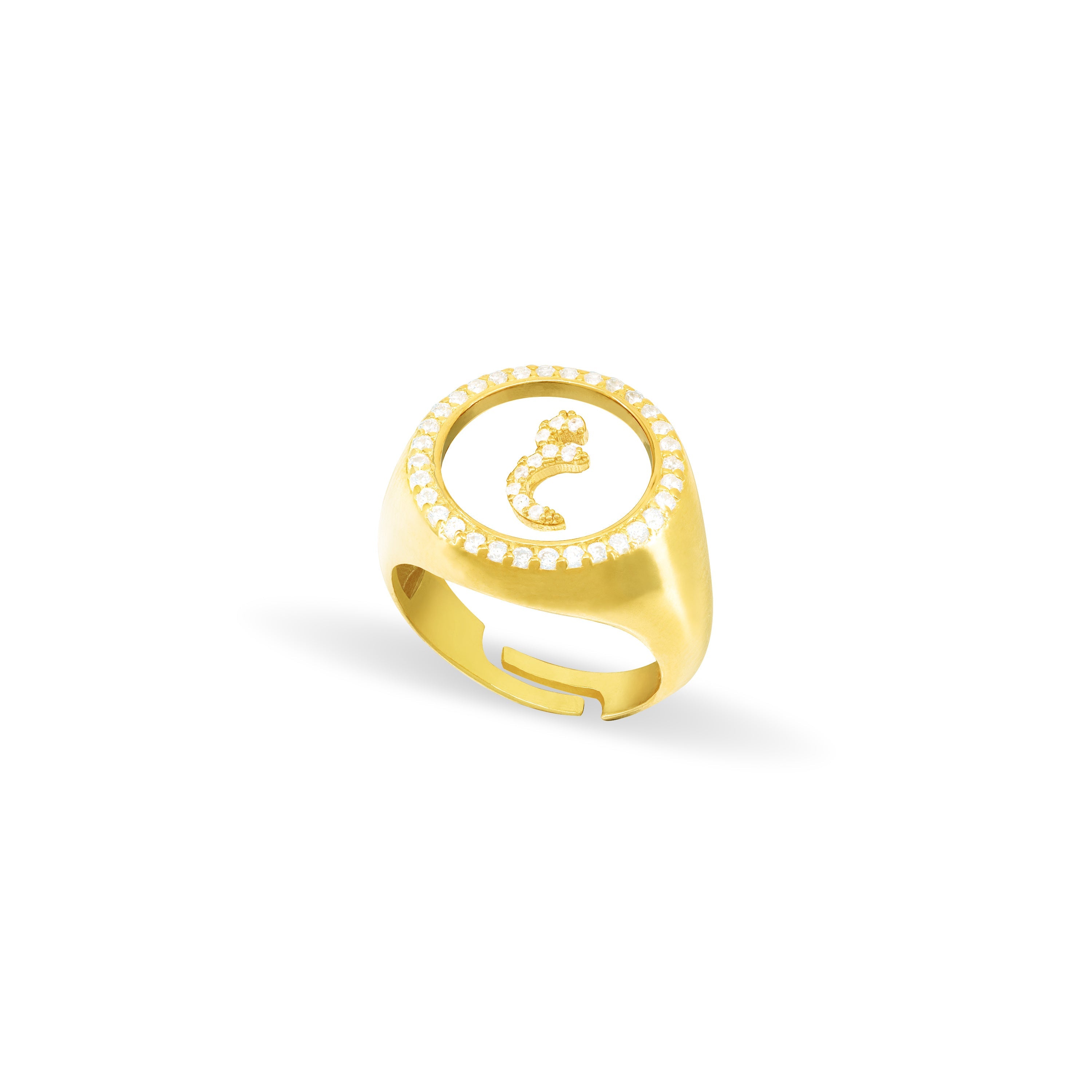 Cubic Zirconia Arabic Letter Circle Plexiglass Pinky Ring