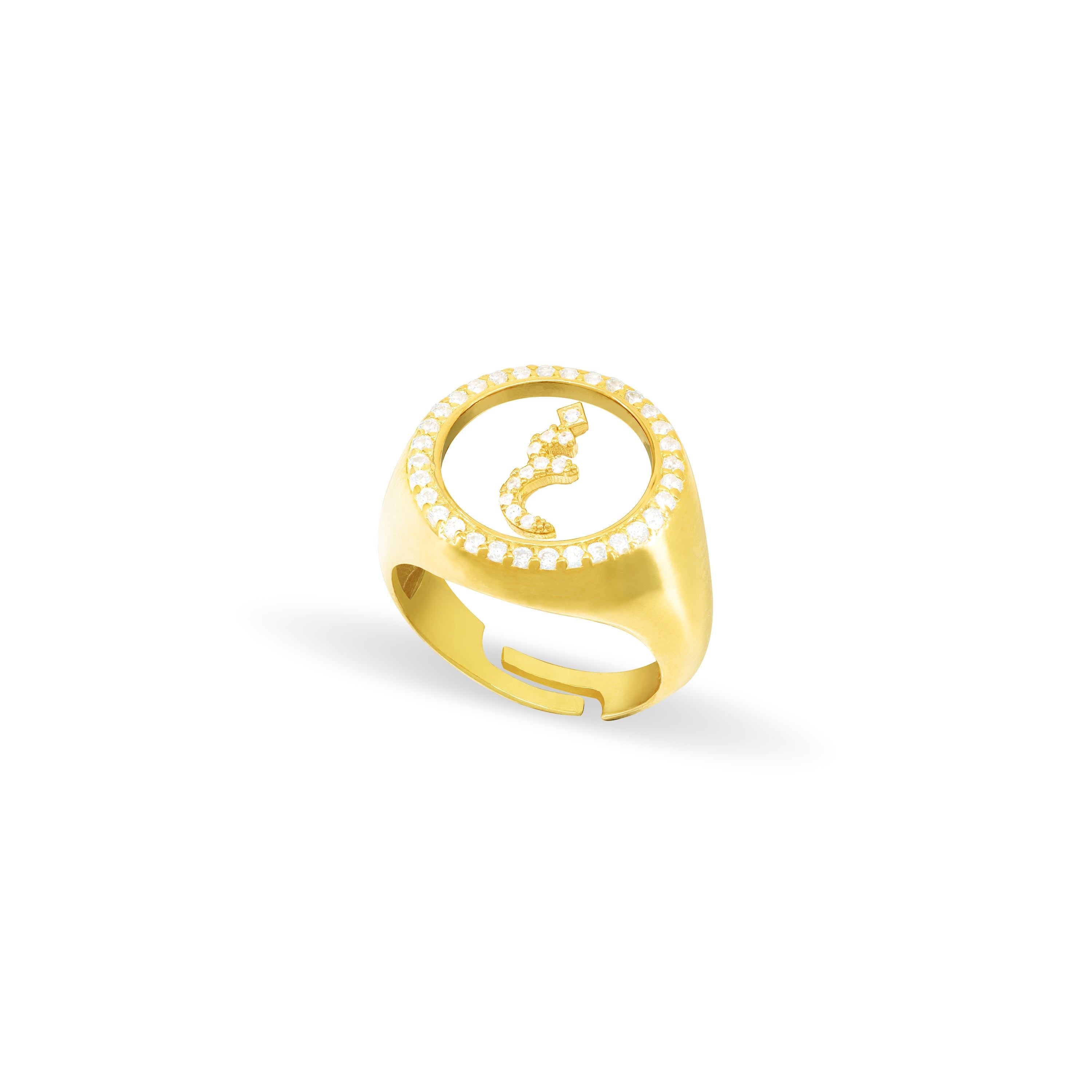 Cubic Zirconia Arabic Letter Circle Plexiglass Pinky Ring