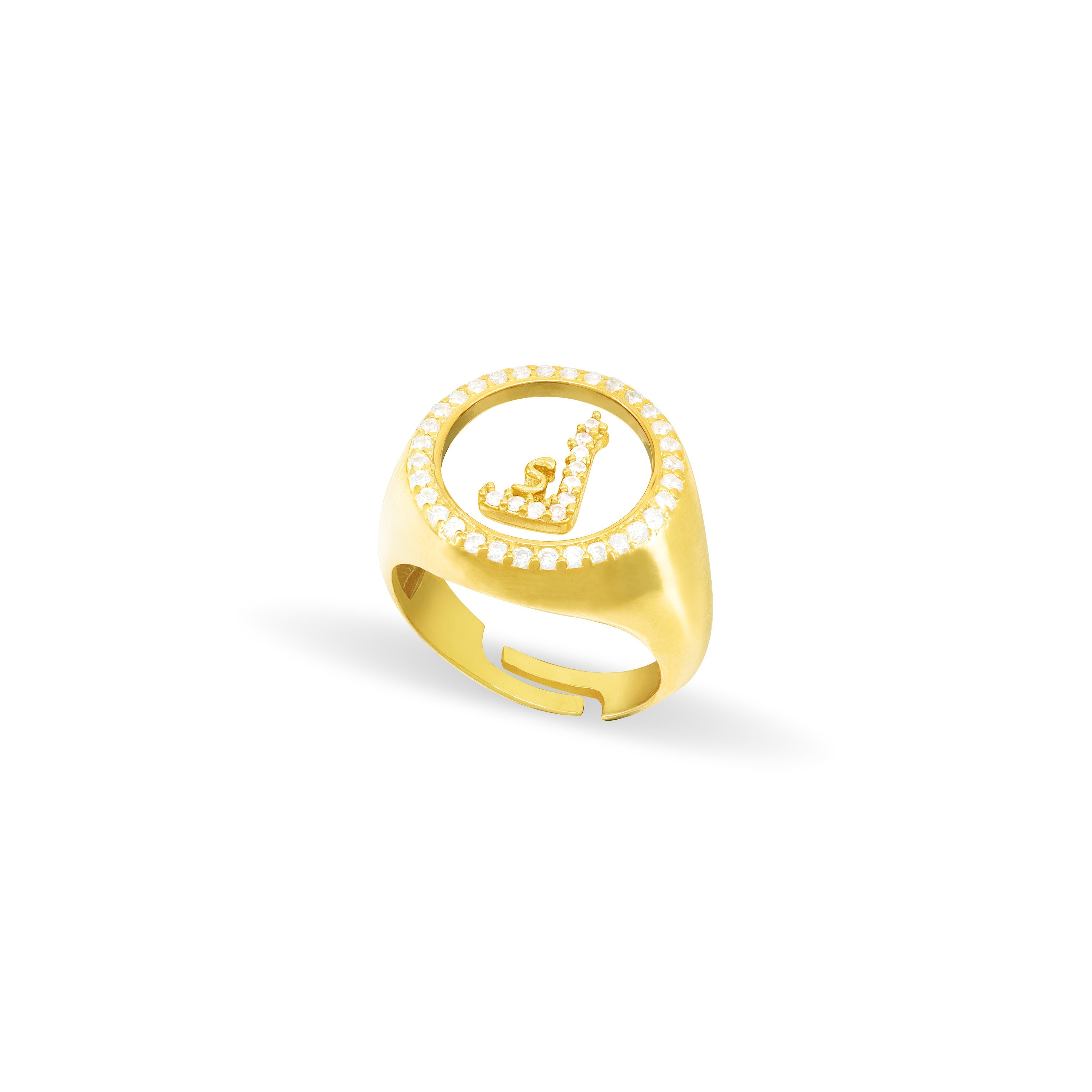 Cubic Zirconia Arabic Letter Circle Plexiglass Pinky Ring