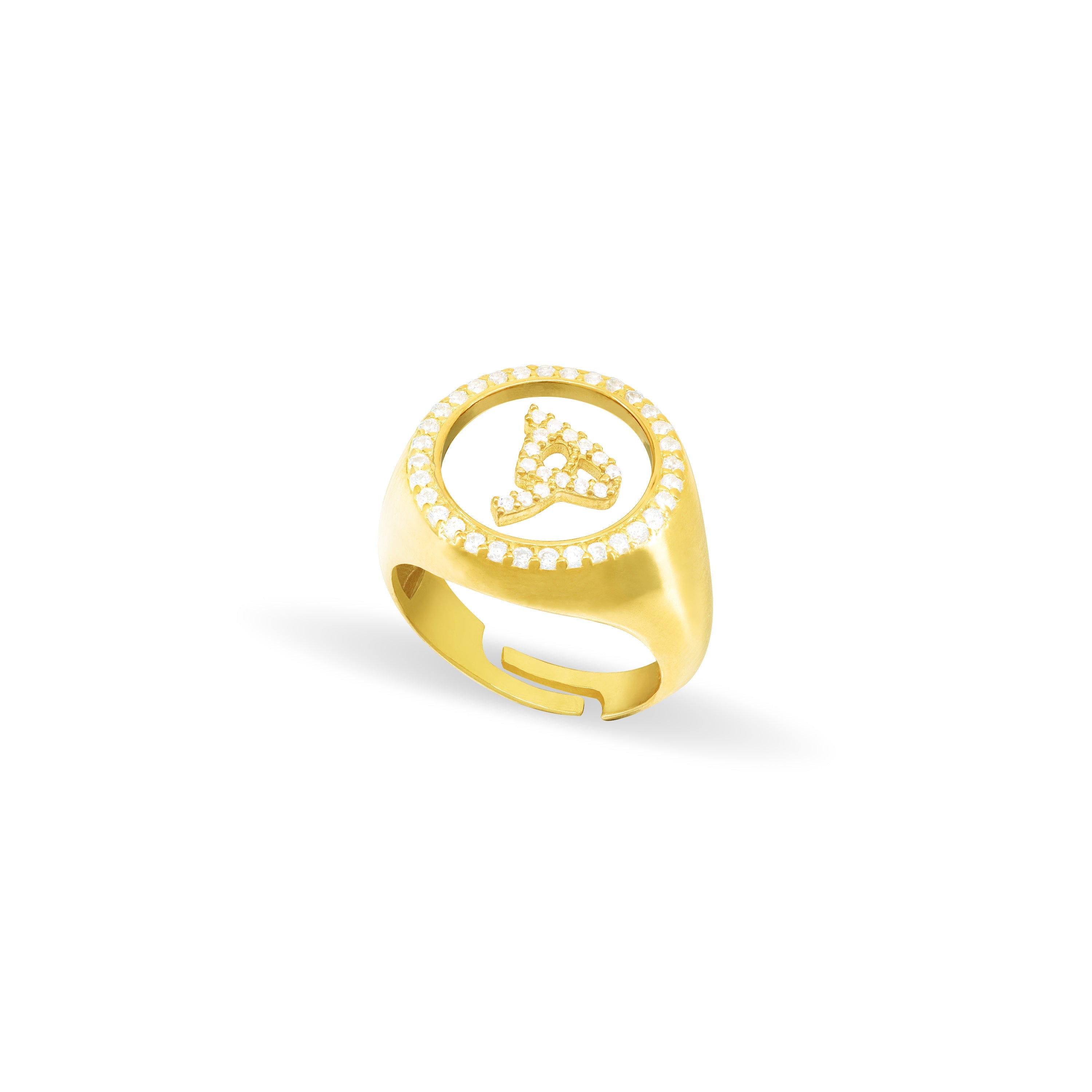 Cubic Zirconia Arabic Letter Circle Plexiglass Pinky Ring