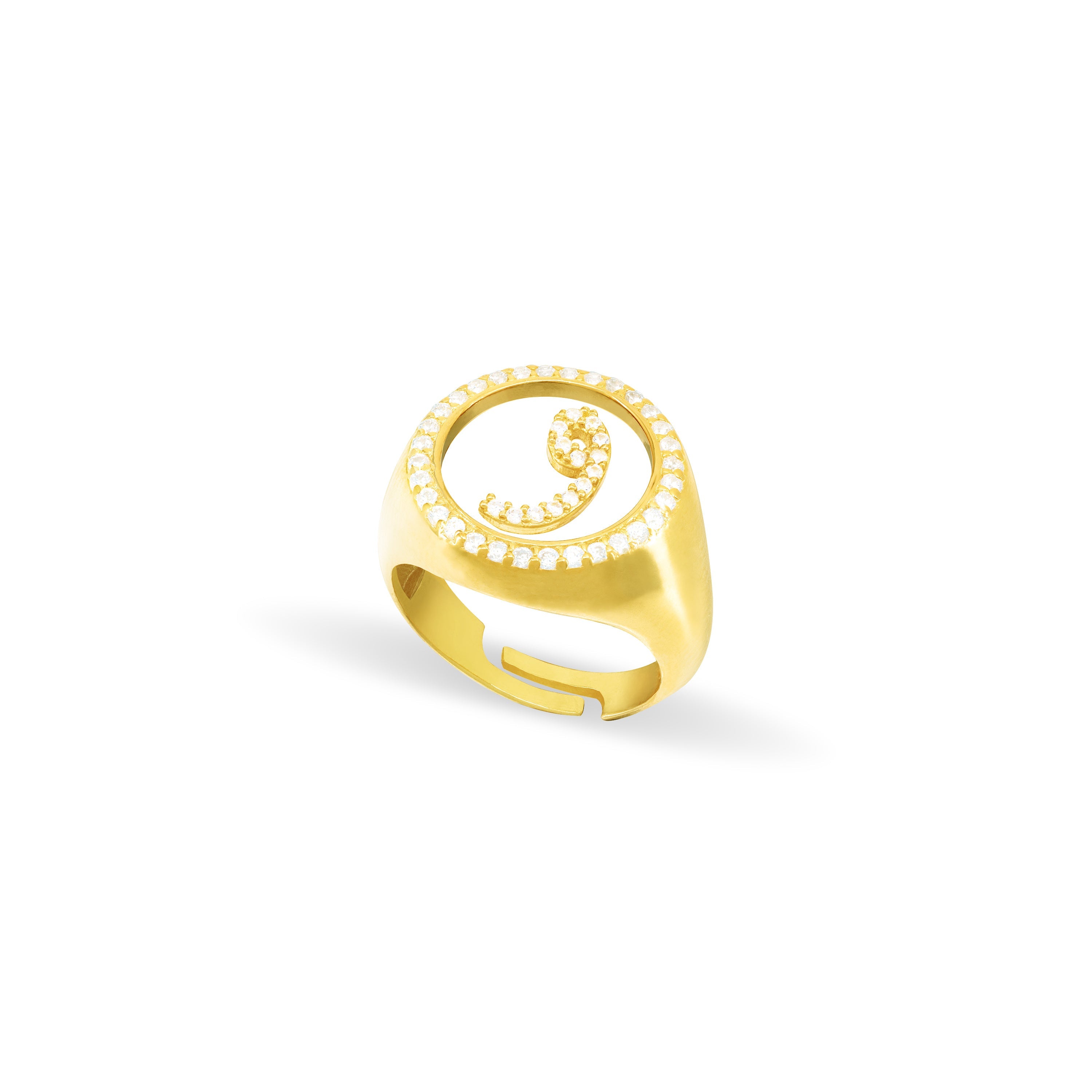 Cubic Zirconia Arabic Letter Circle Plexiglass Pinky Ring