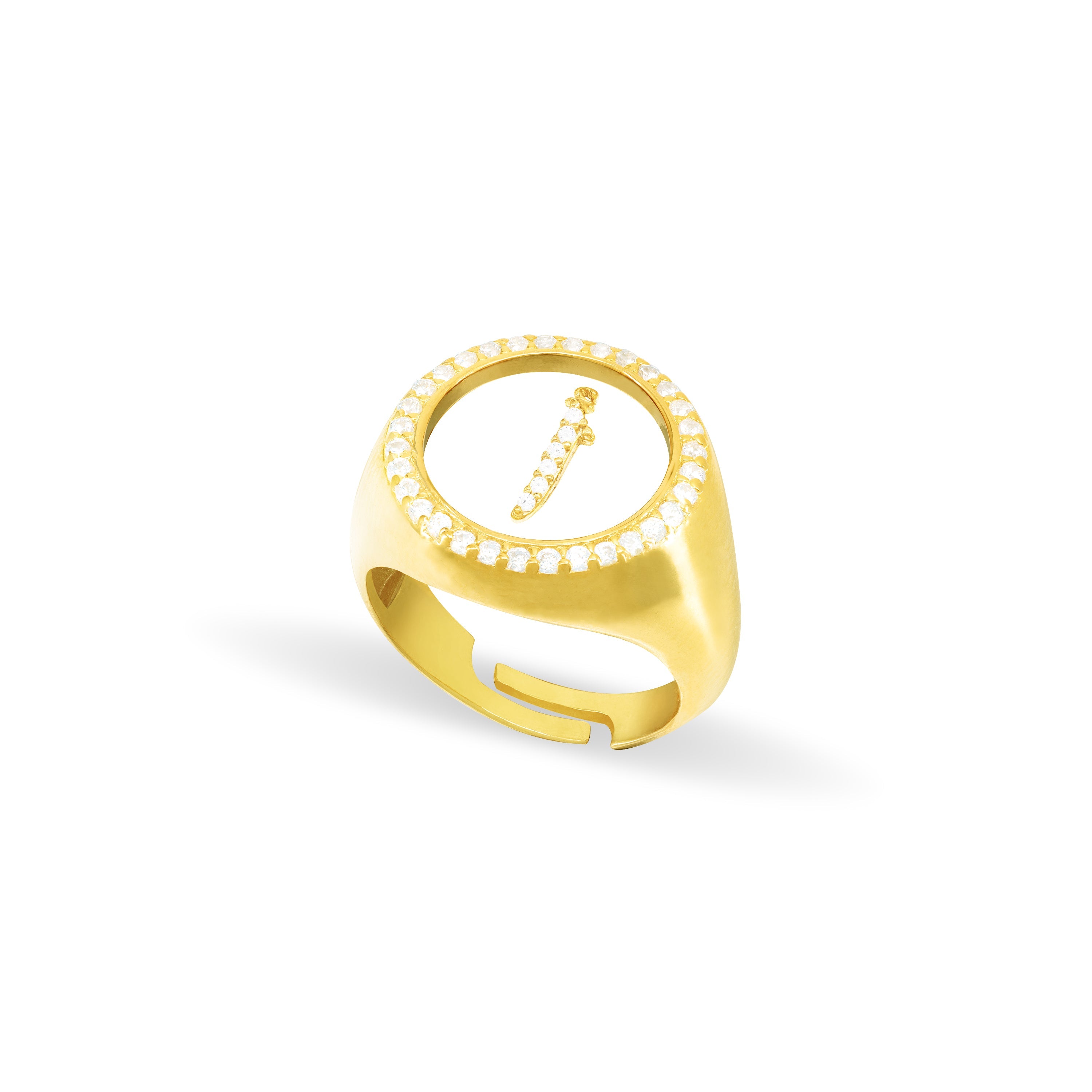 Cubic Zirconia Arabic Letter Circle Plexiglass Ring