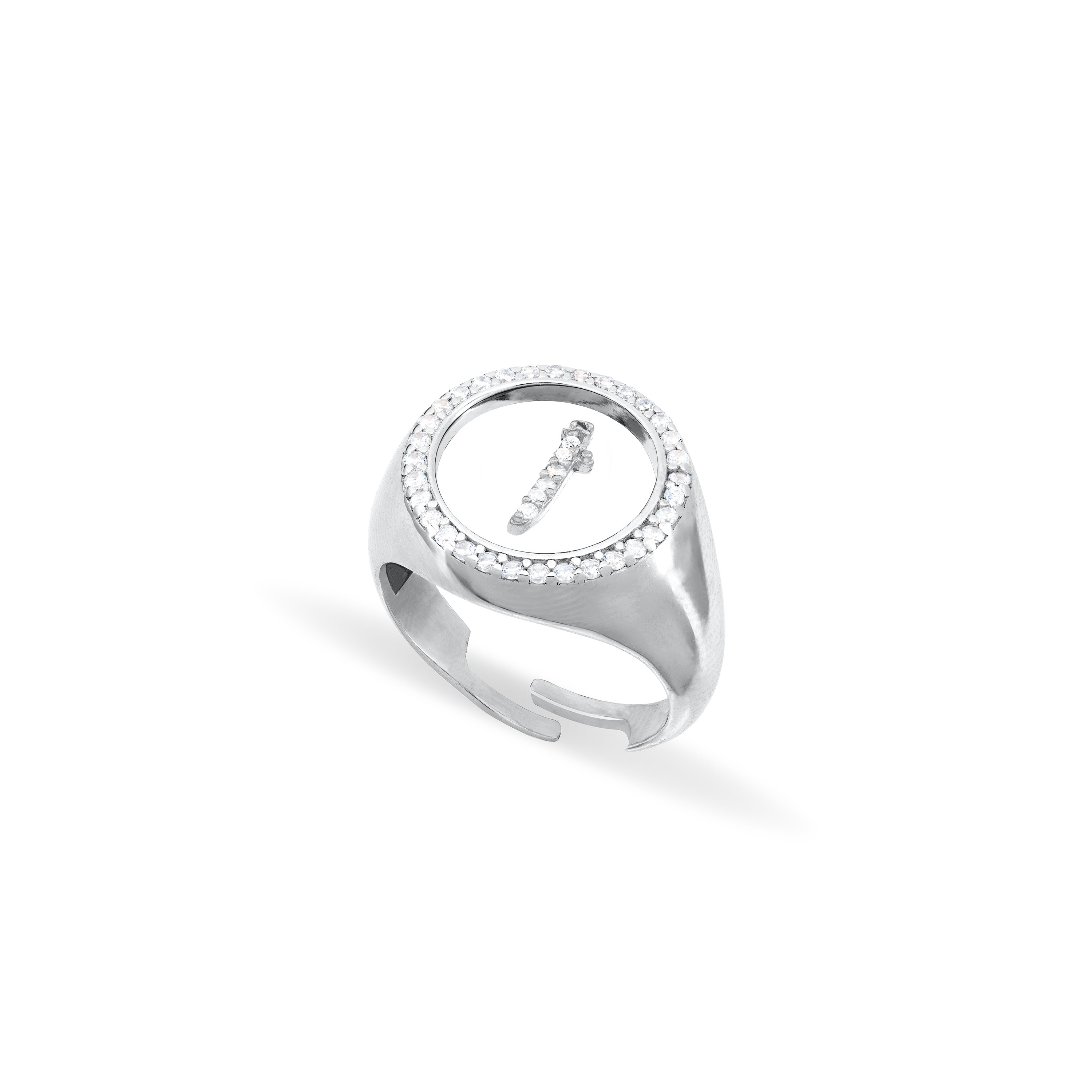 Cubic Zirconia Arabic Letter Circle Plexiglass Ring