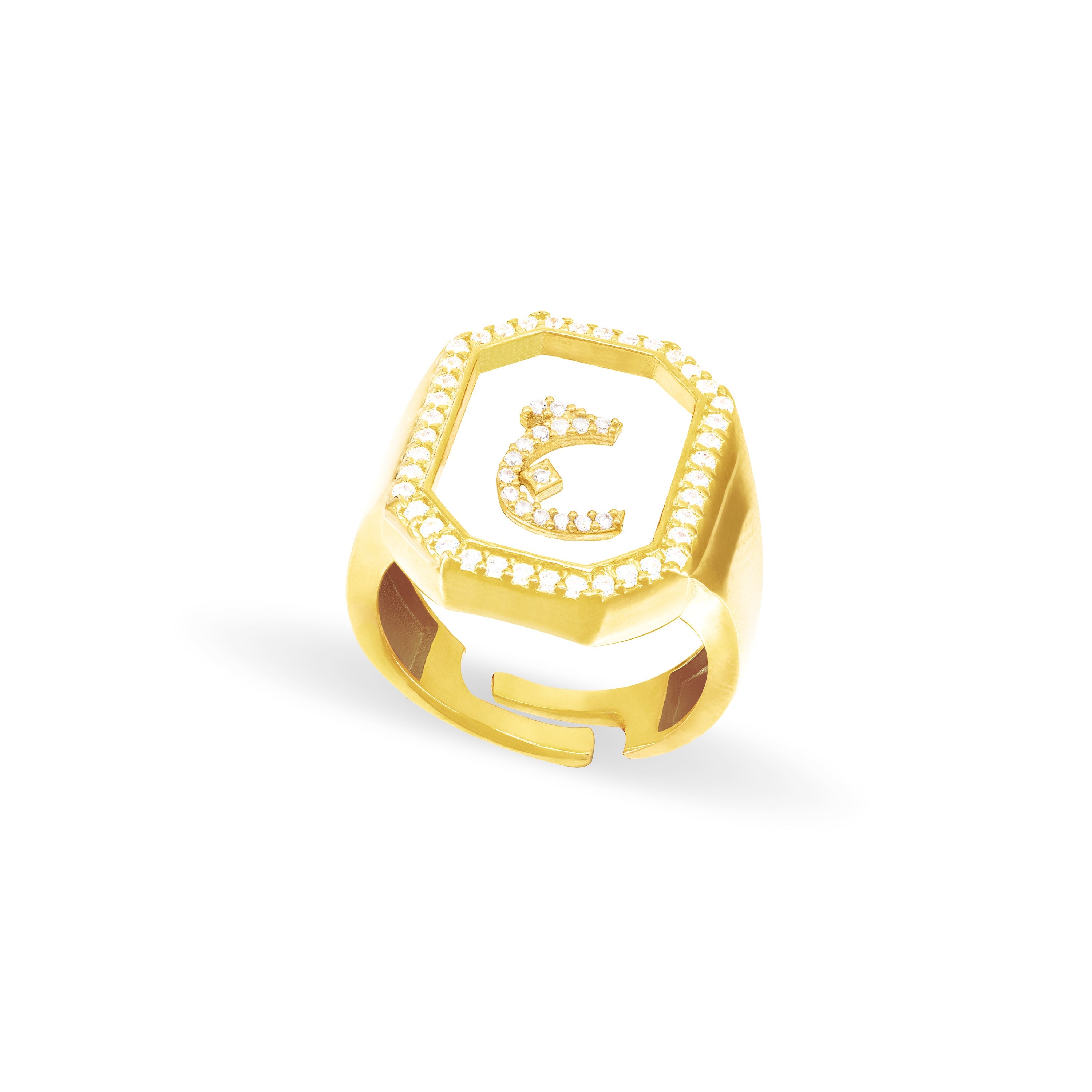 Cubic Zirconia Arabic Letter Square Plexiglass Ring