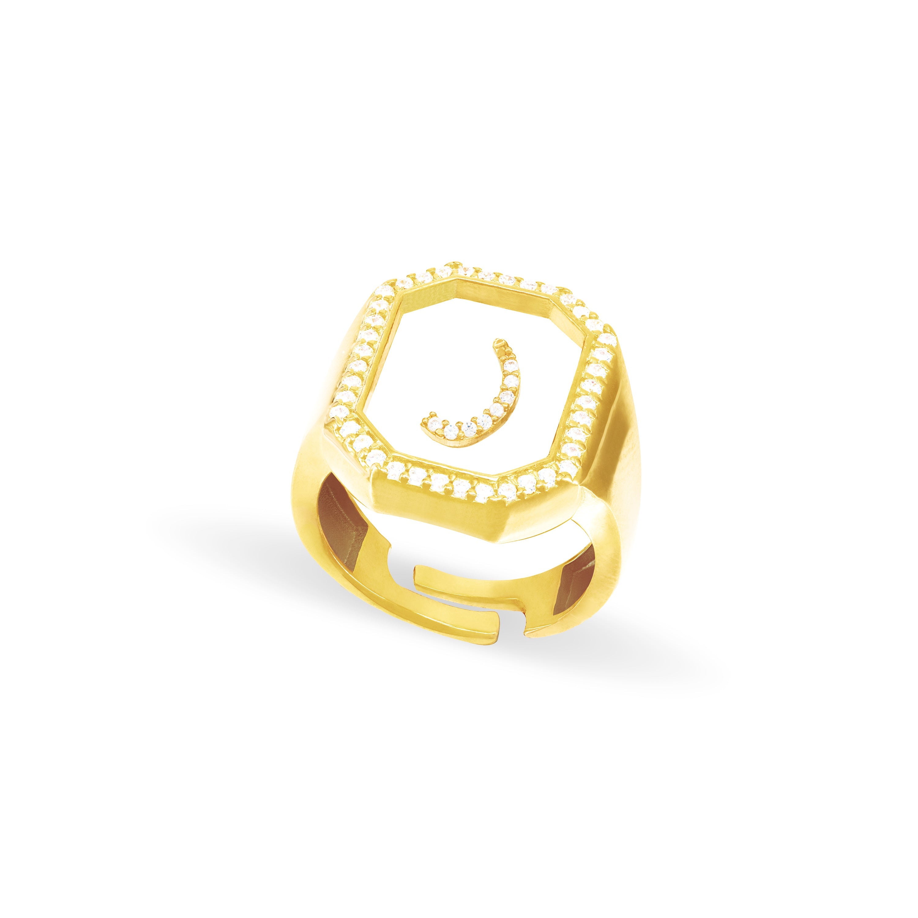 Cubic Zirconia Arabic Letter Square Plexiglass Ring