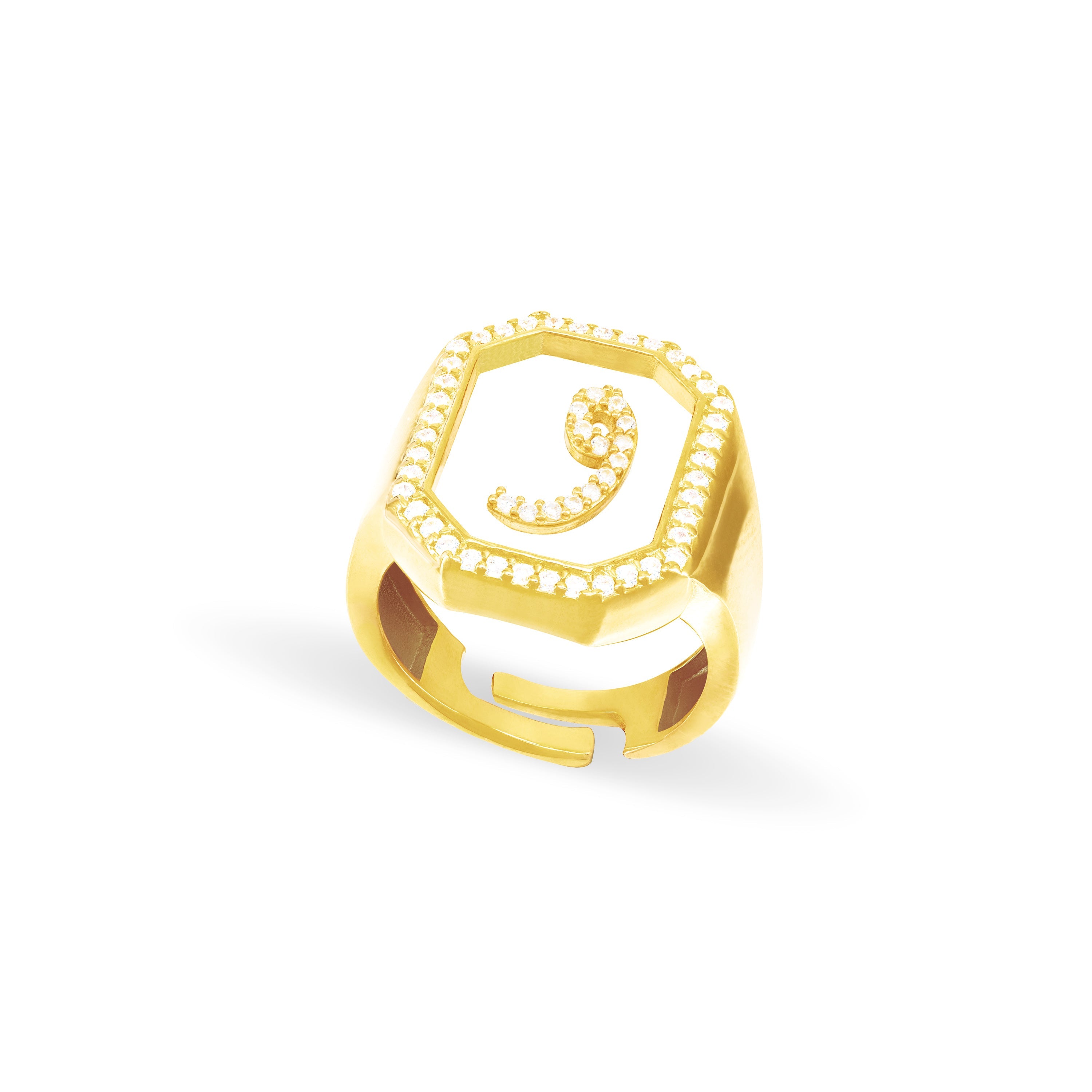 Cubic Zirconia Arabic Letter Square Plexiglass Ring