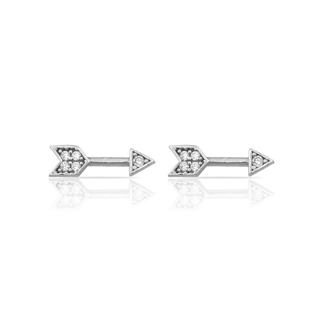 Cubic Zirconia Arrow Stud Earrings - Silver White