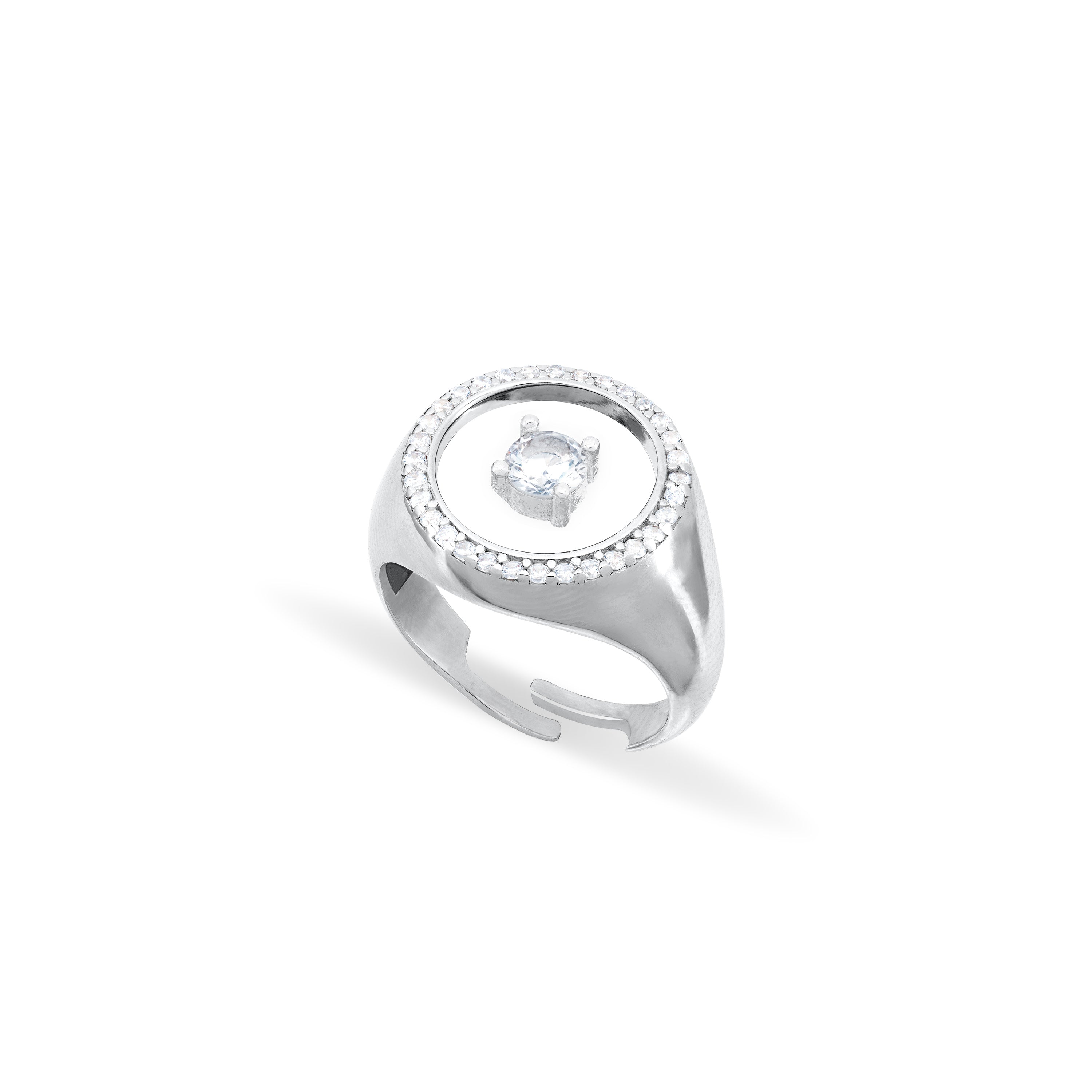 Cubic Zirconia Dot Circle Plexiglass Ring