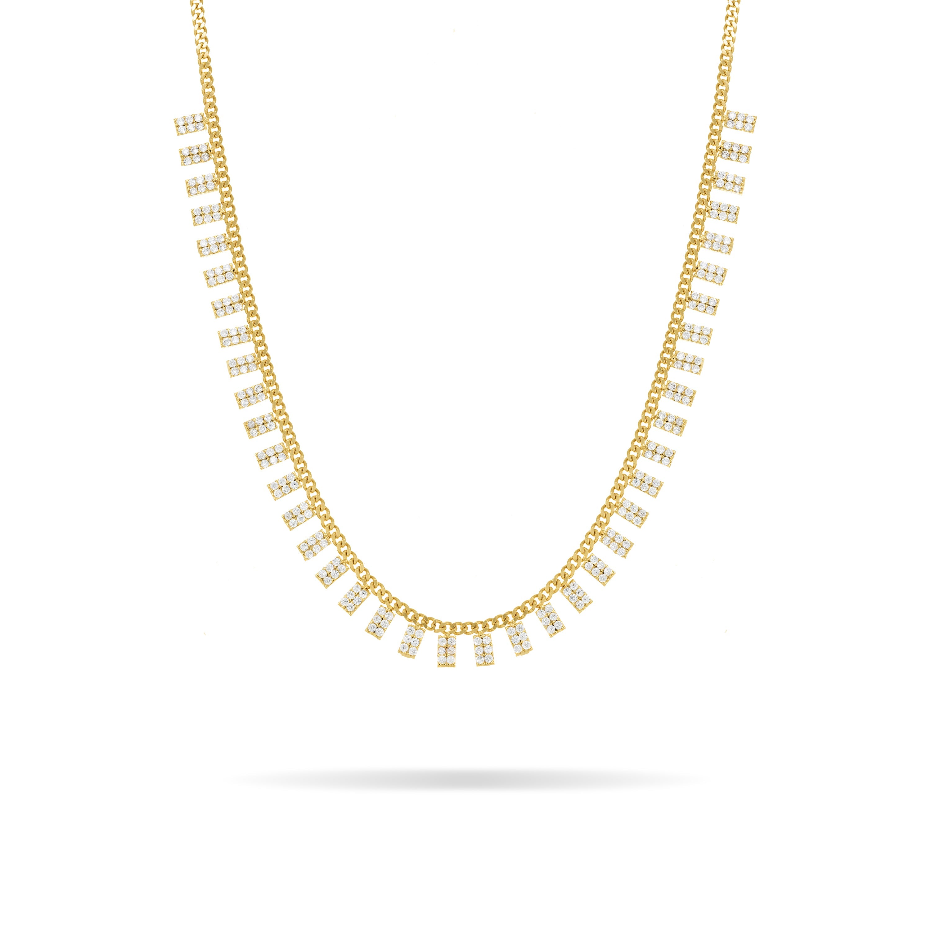 Cubic Zirconia Rectangle Droplet Curb Chain Necklace