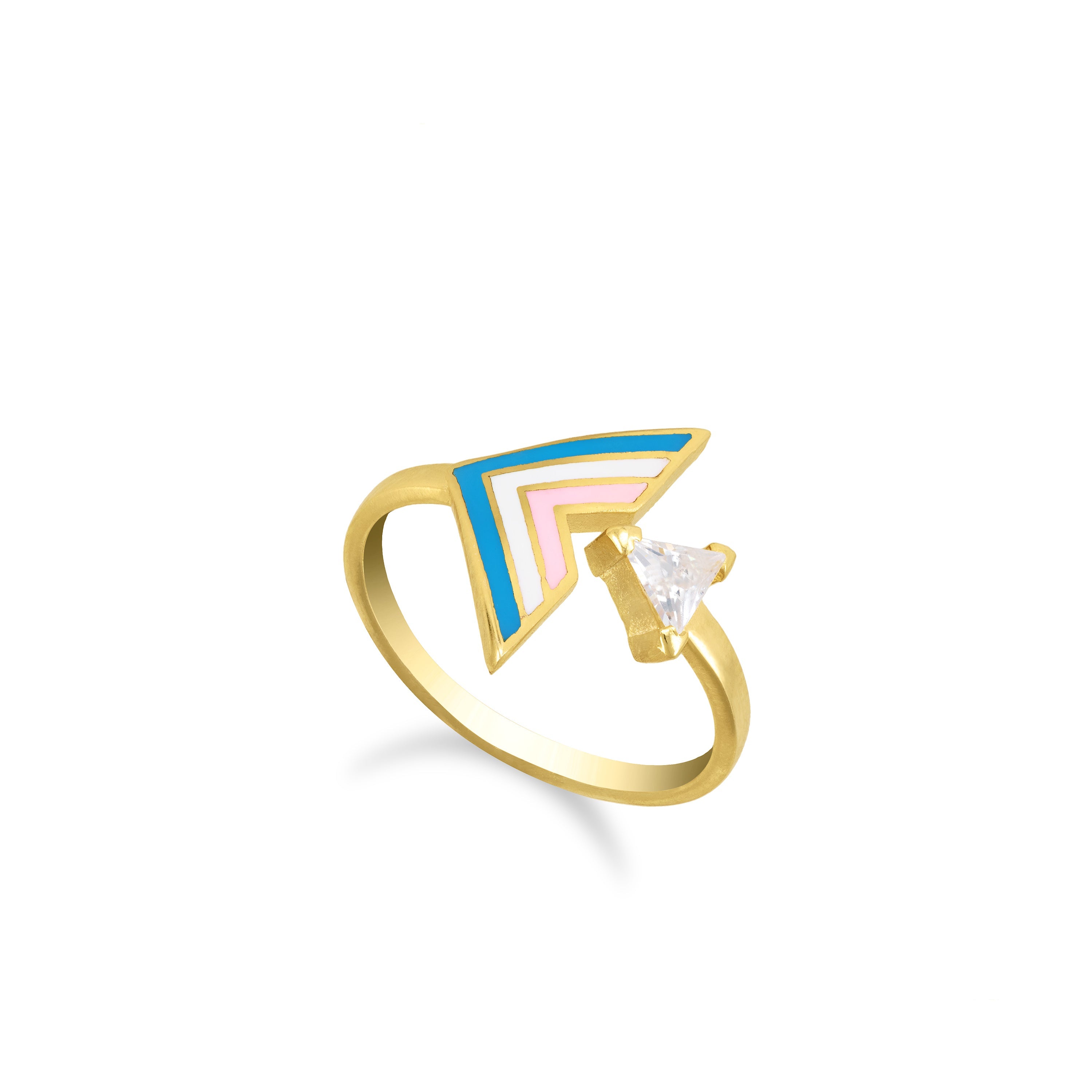 Cubic Zirconia Triangle Open Enamel Ring