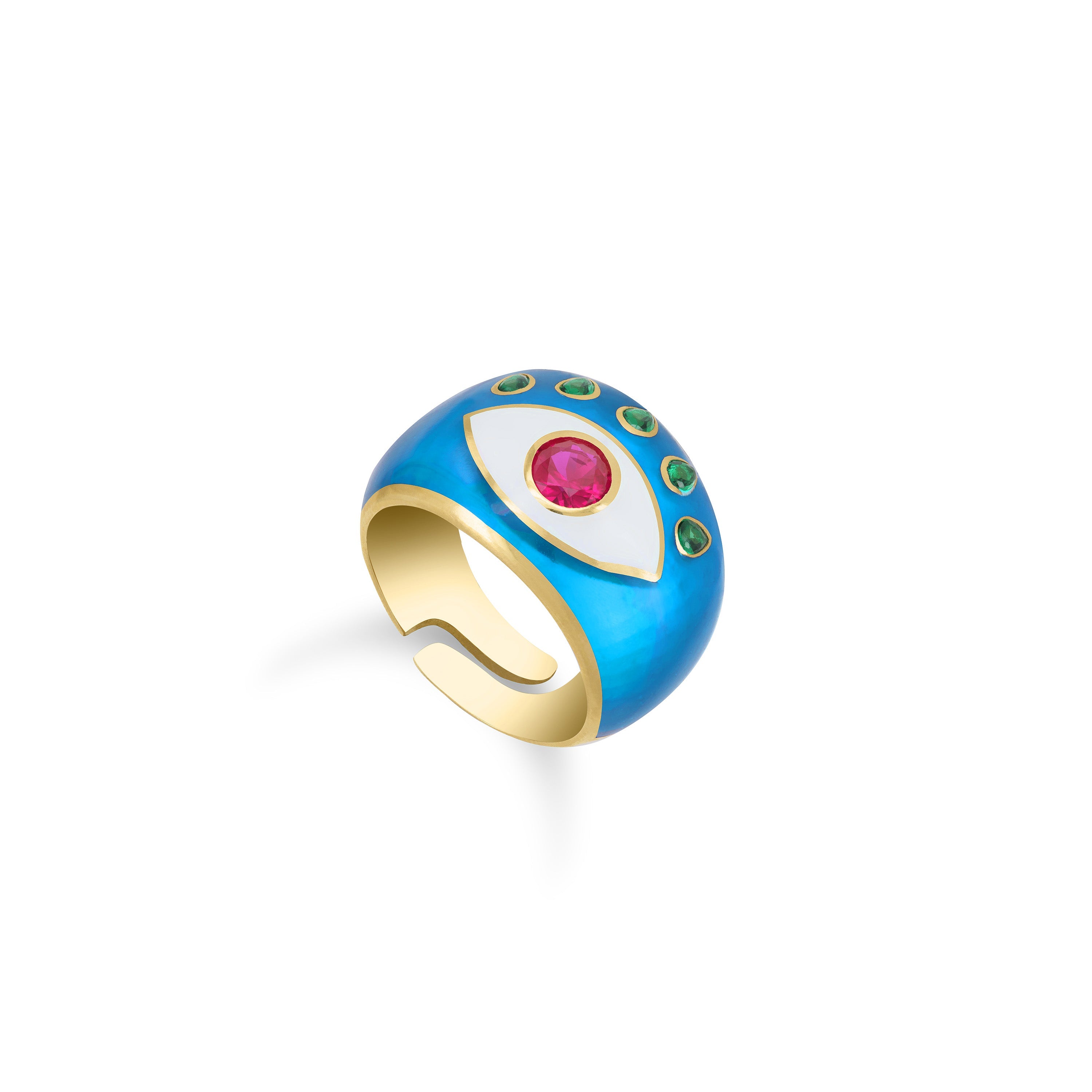 Enamel Engrave Chunky Evil Eye Dome Ring