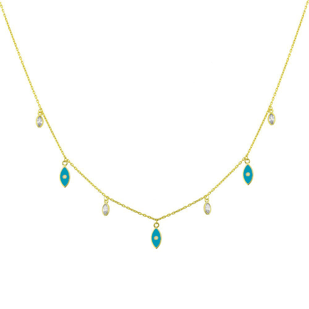 Enamel Evil Eye Droplets Mixed With Mini Cubic Zirconia Marquise Choker