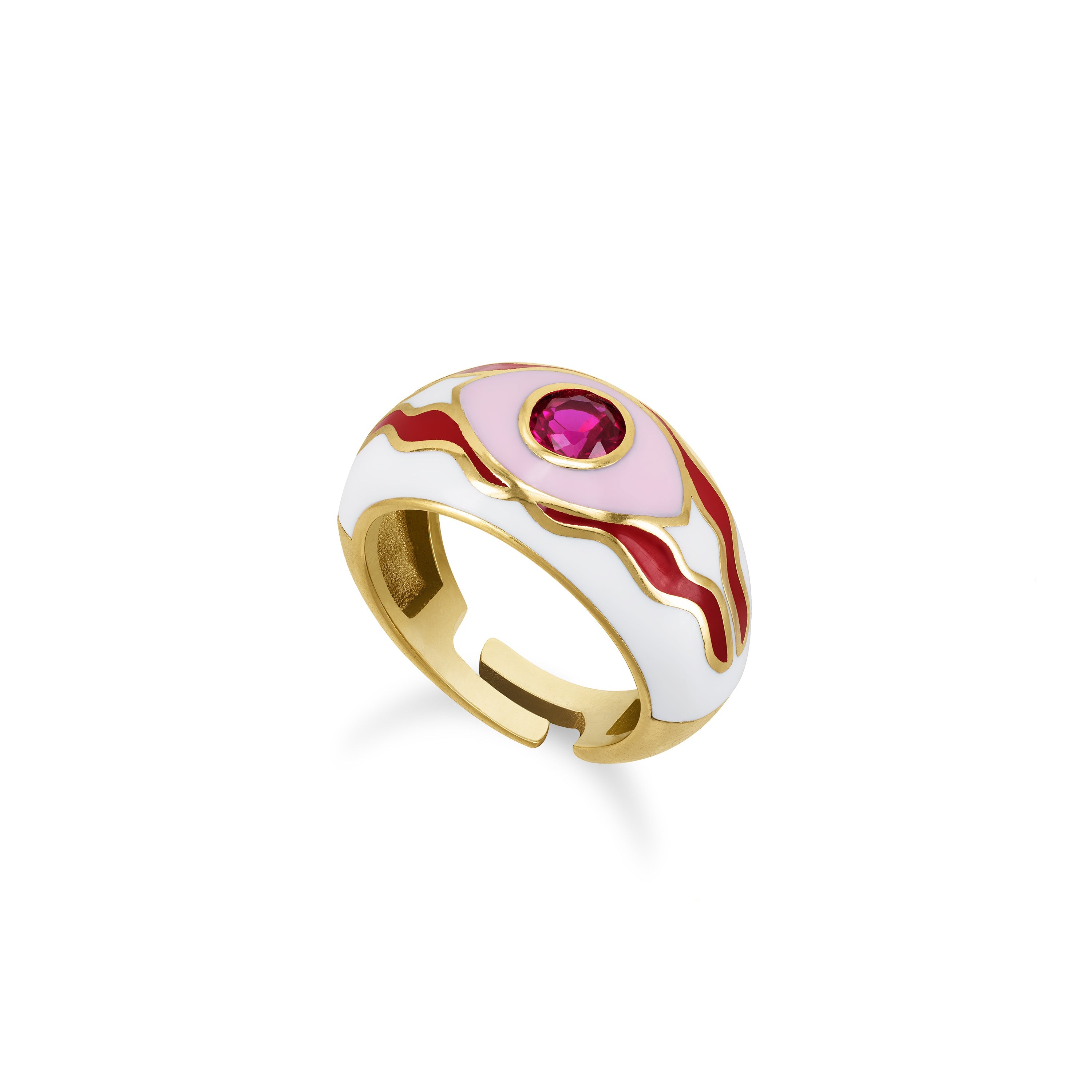 Evil Eye Enamel Dome Ring With Stripes